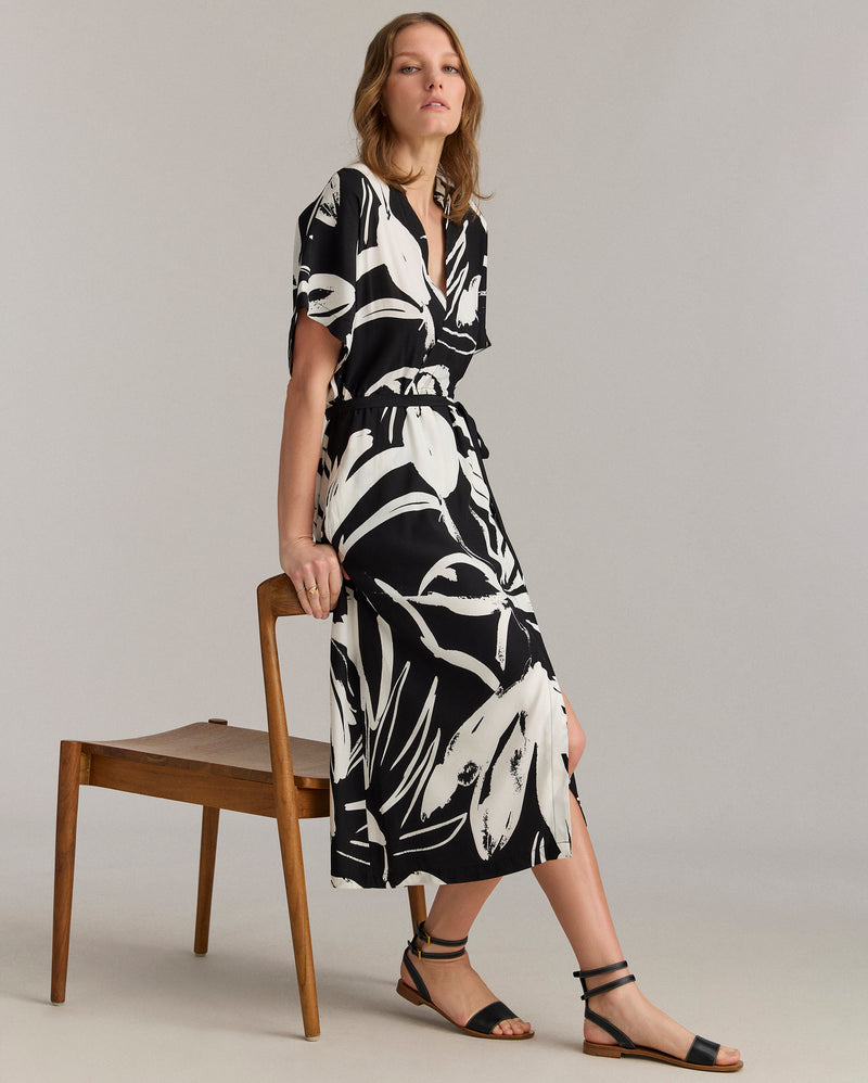Silk Brush Stroke Wrap Dress