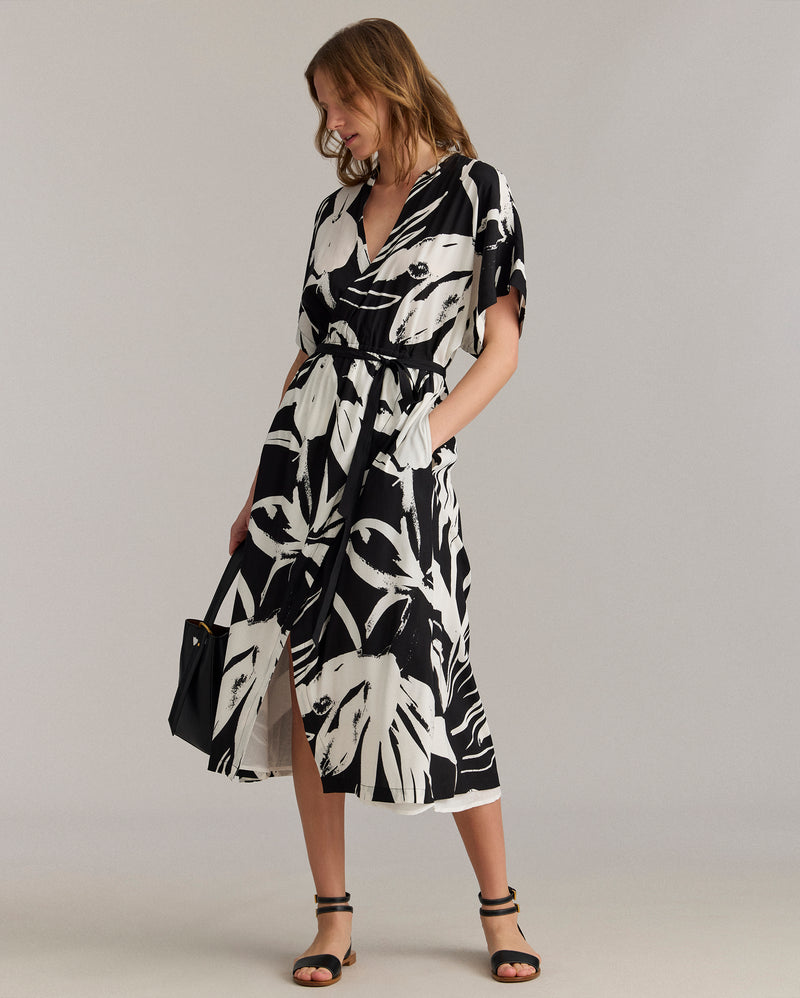 Silk Brush Stroke Wrap Dress