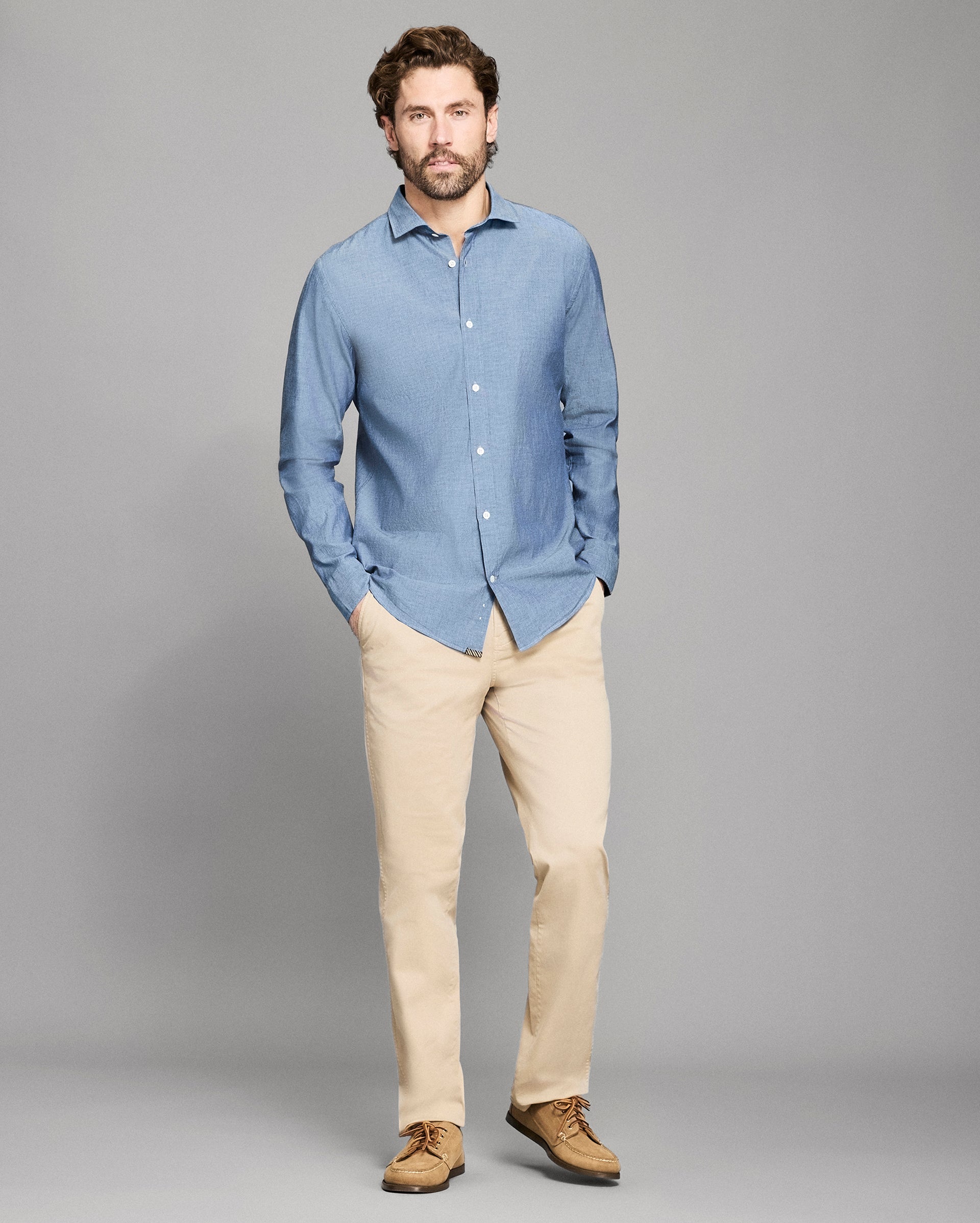 Chambray Holt Dress Shirt, Spread Collar | Billy Reid