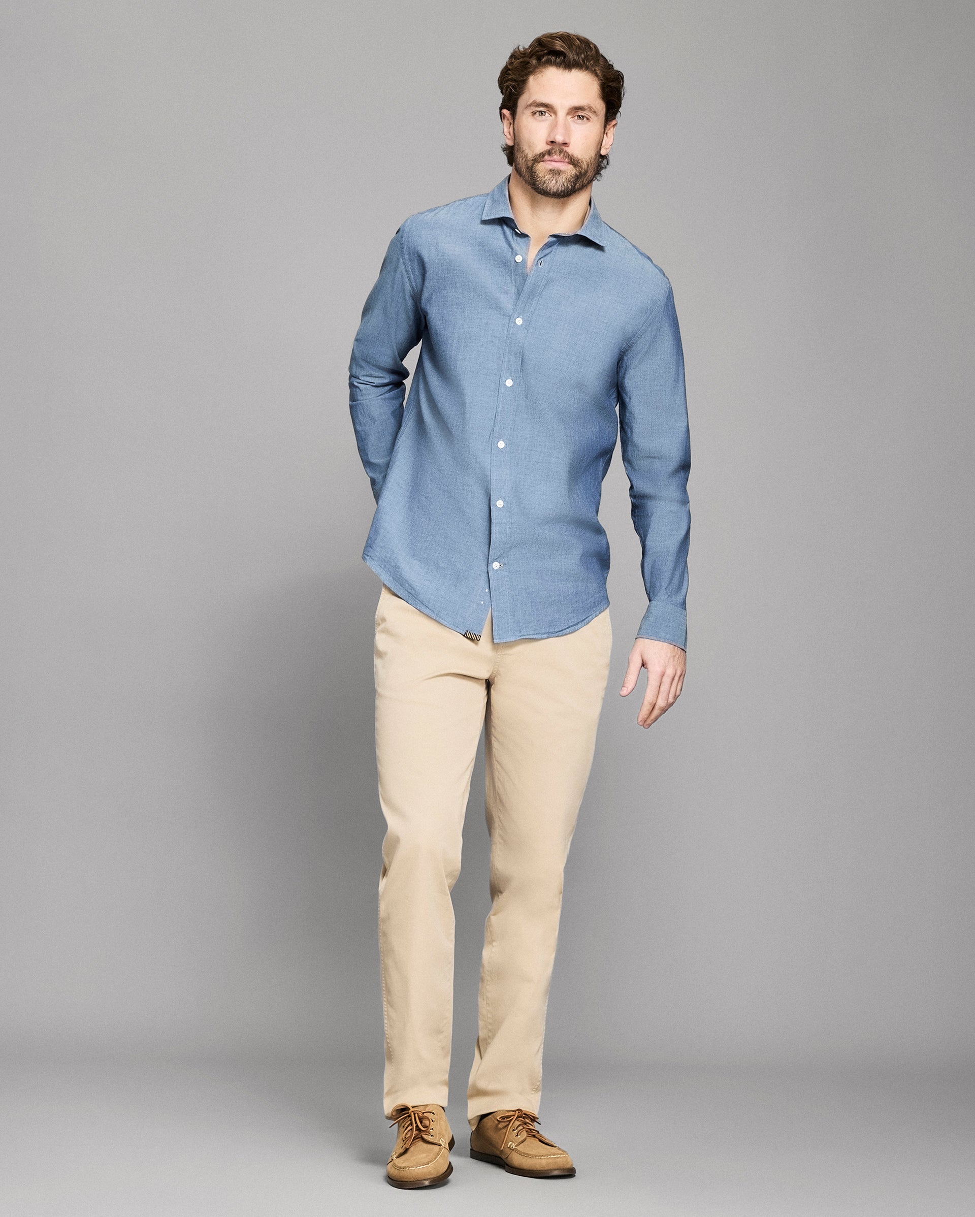 Chambray Holt Dress Shirt, Spread Collar | Billy Reid