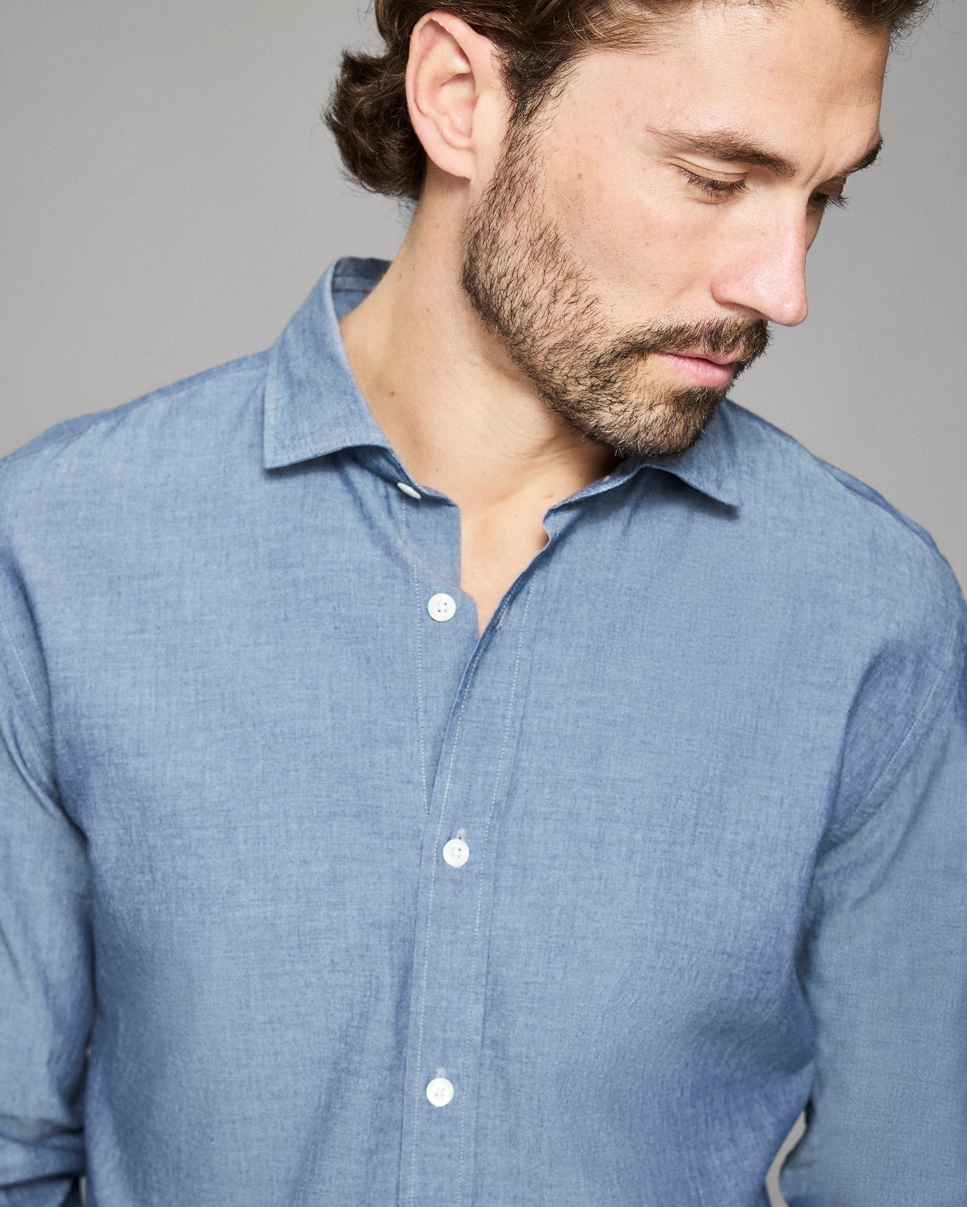 Chambray Holt Dress Shirt, Spread Collar | Billy Reid