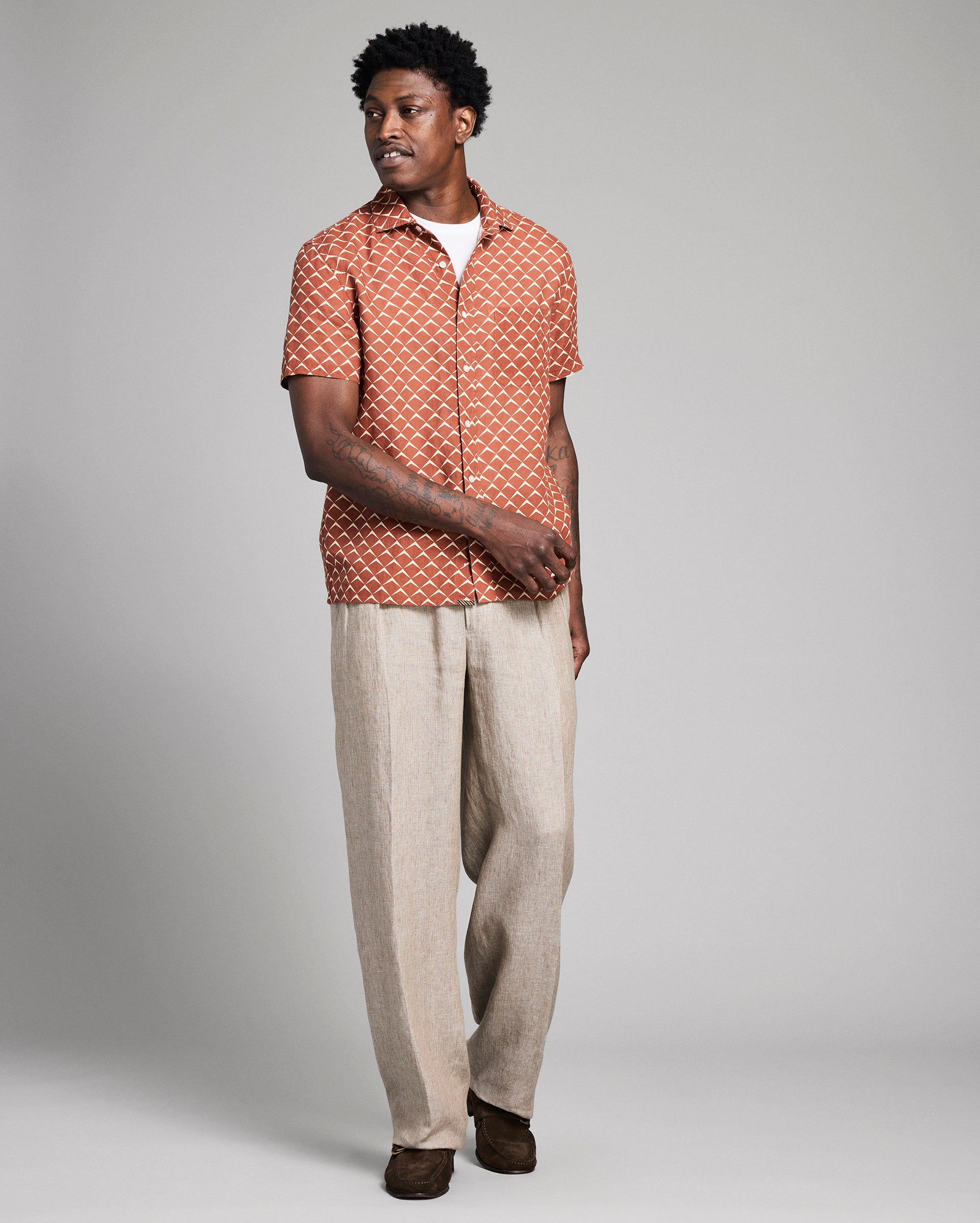 Short Sleeve Pagoda Tile Linen Treme Shirt – Billy Reid