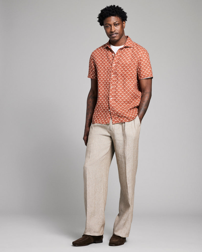 Short Sleeve Pagoda Tile Linen Treme Shirt