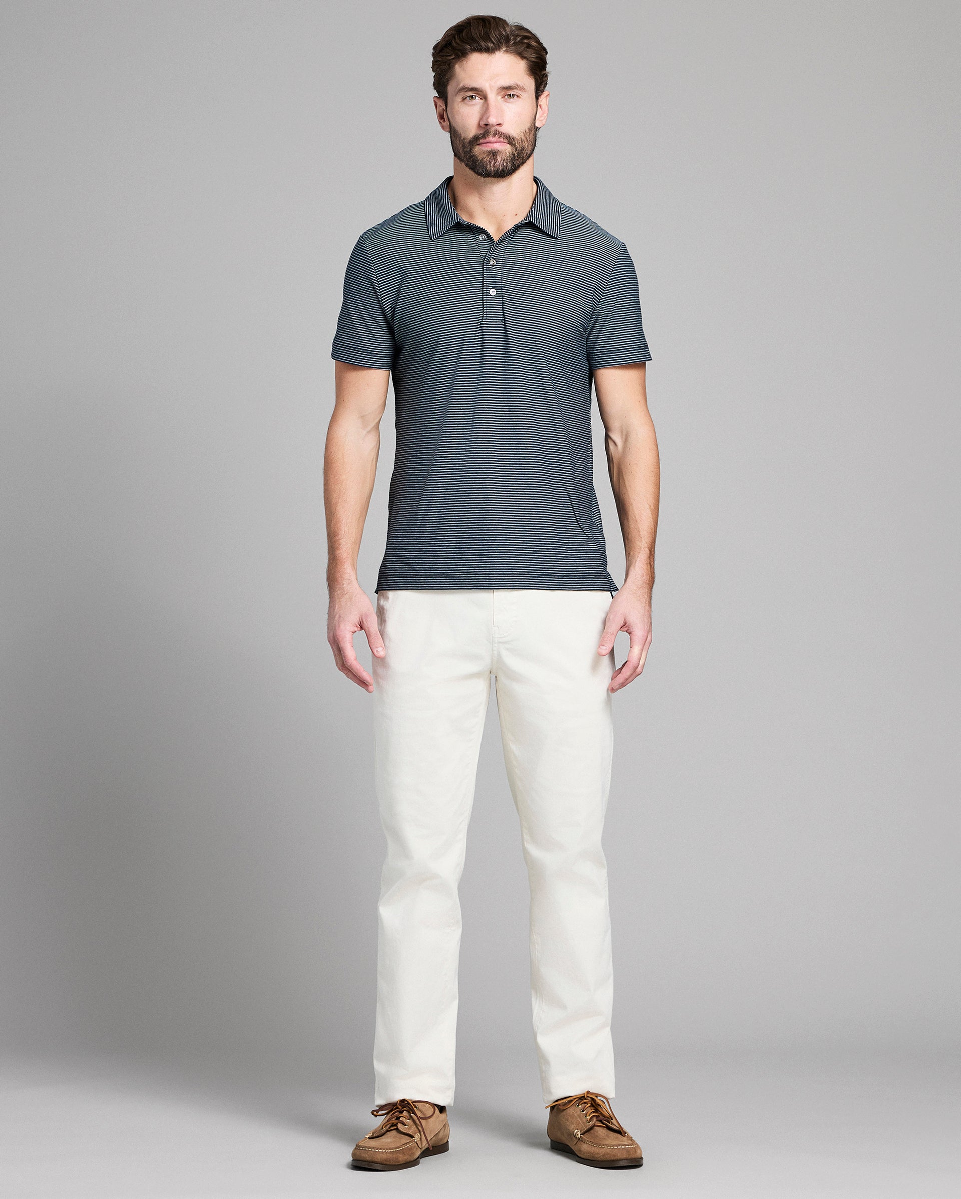 Stripe Pensacola Polo - Classic No-Flop Collar | Billy Reid
