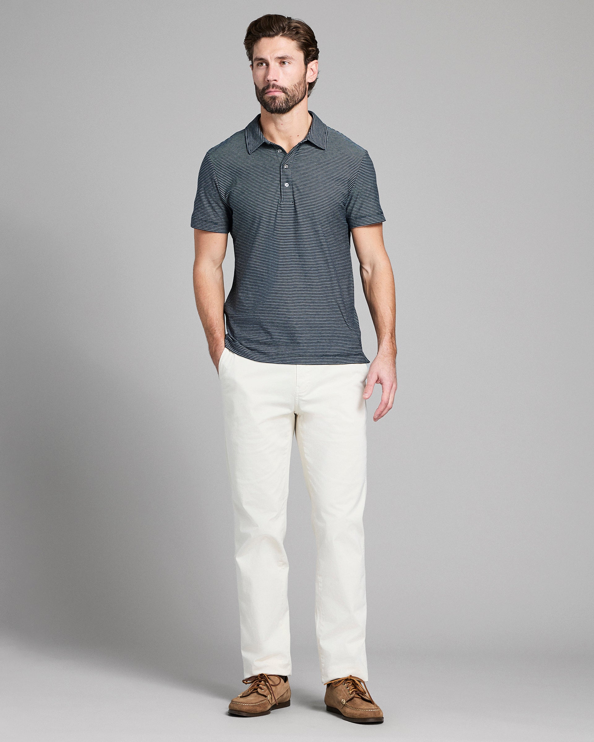 Stripe Pensacola Polo - Classic No-Flop Collar | Billy Reid
