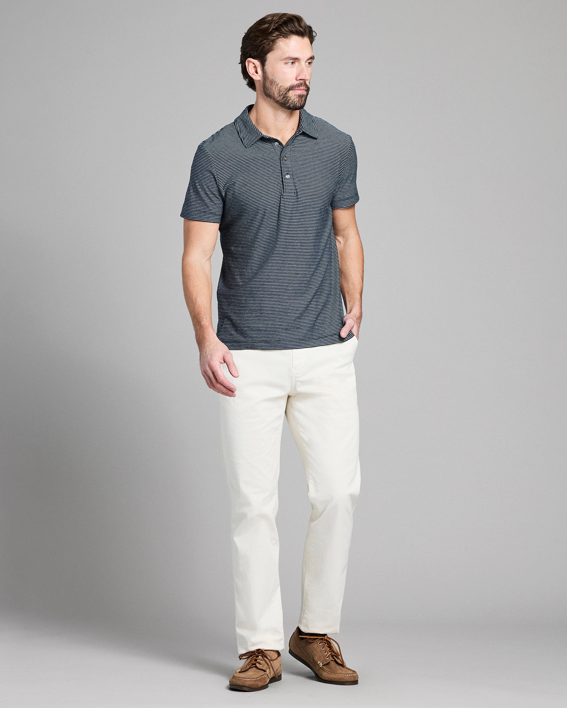 Stripe Pensacola Polo - Classic No-Flop Collar | Billy Reid