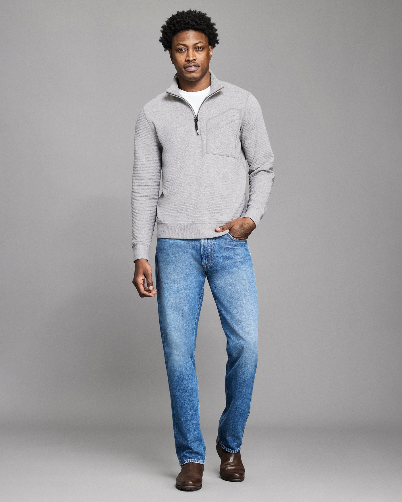 half zip sweater with dress shirt One of the best parts about the temperatures dropping is layering season! Check out this quarter zip sweater from @menswearhouse styled three different ways, all office-ready! , The first is the most