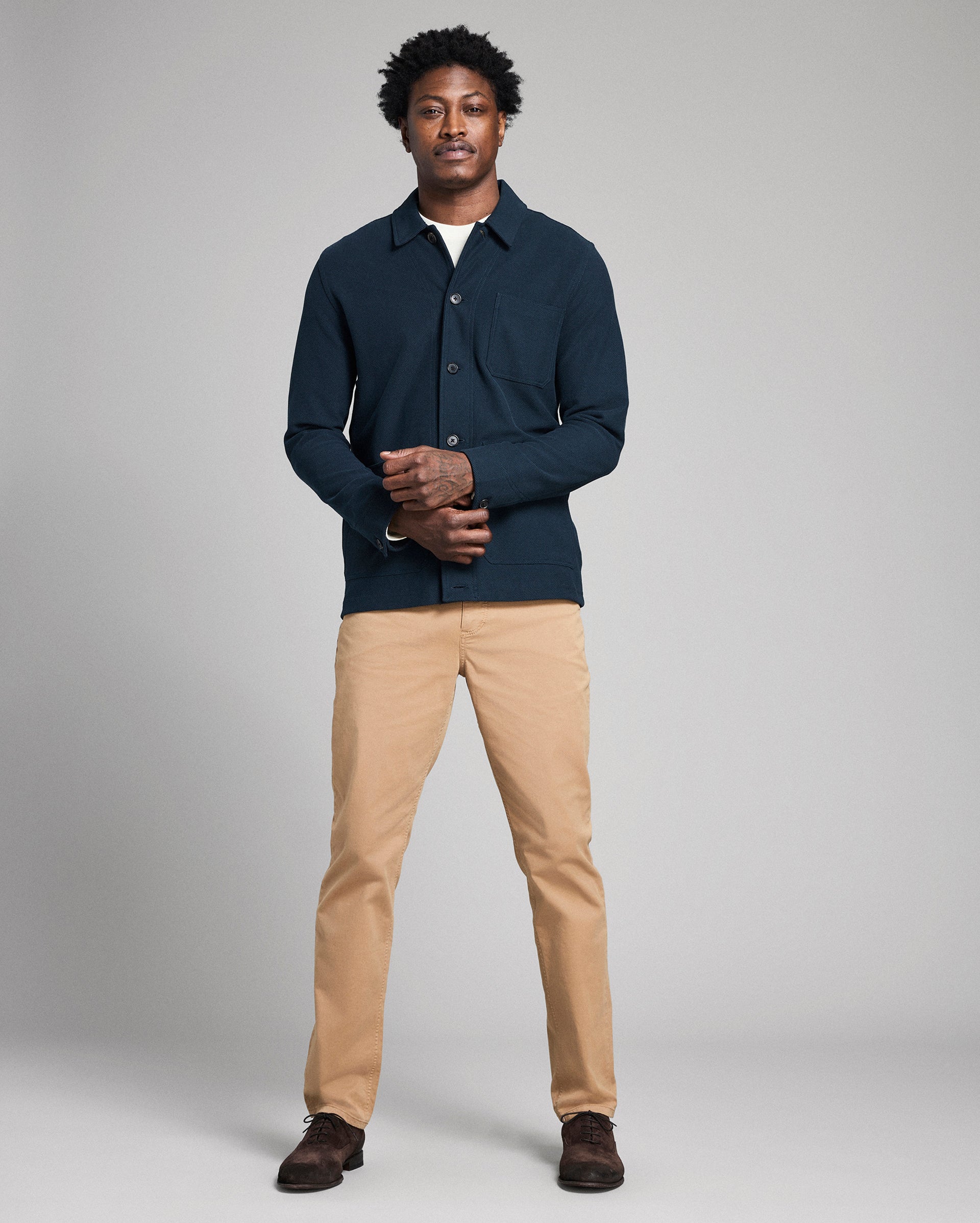 Pique Cotton Knit Chore Jacket - Horn Buttons | Billy Reid