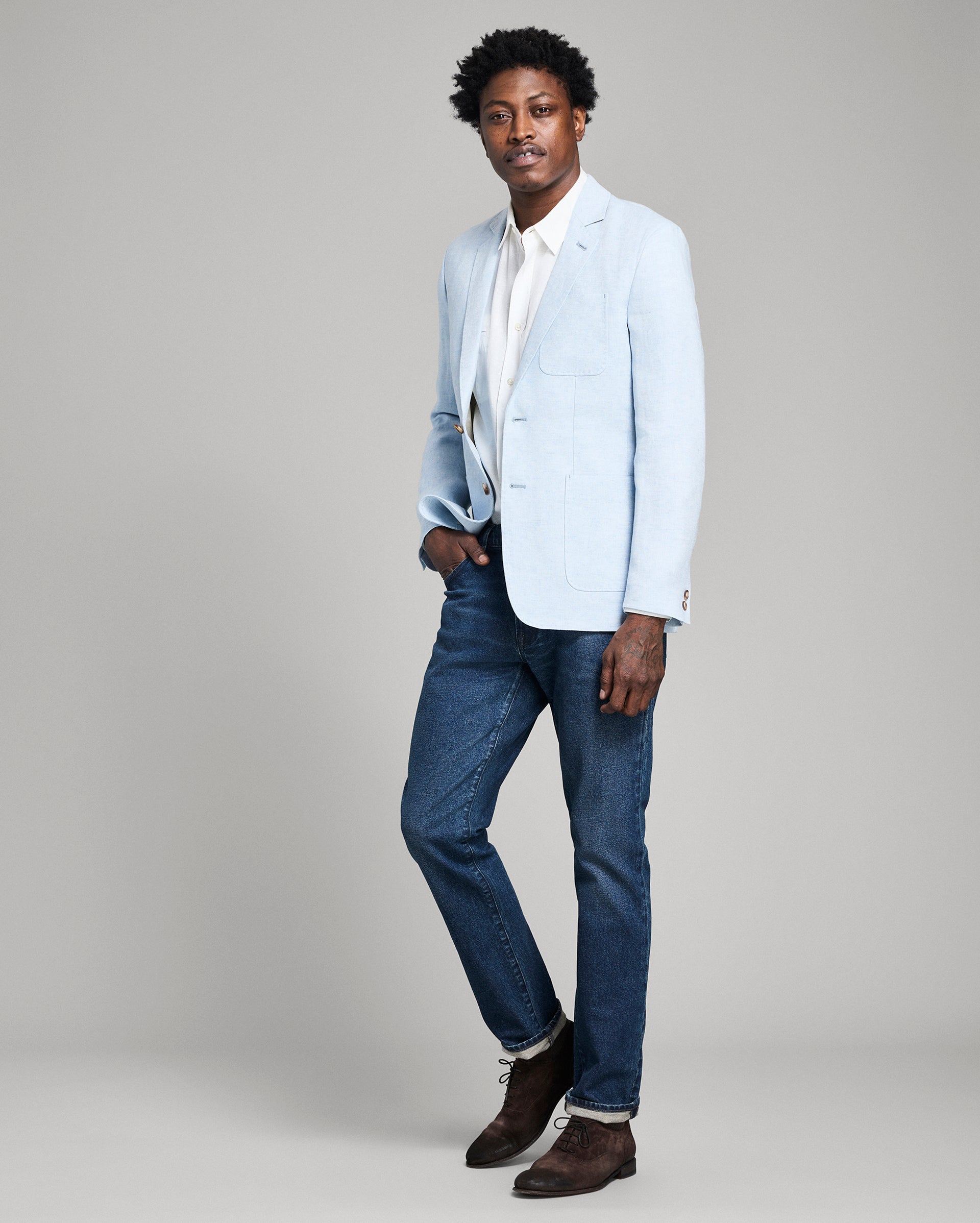 Linen Archie Jacket in Air Blue Colorway | Billy Reid