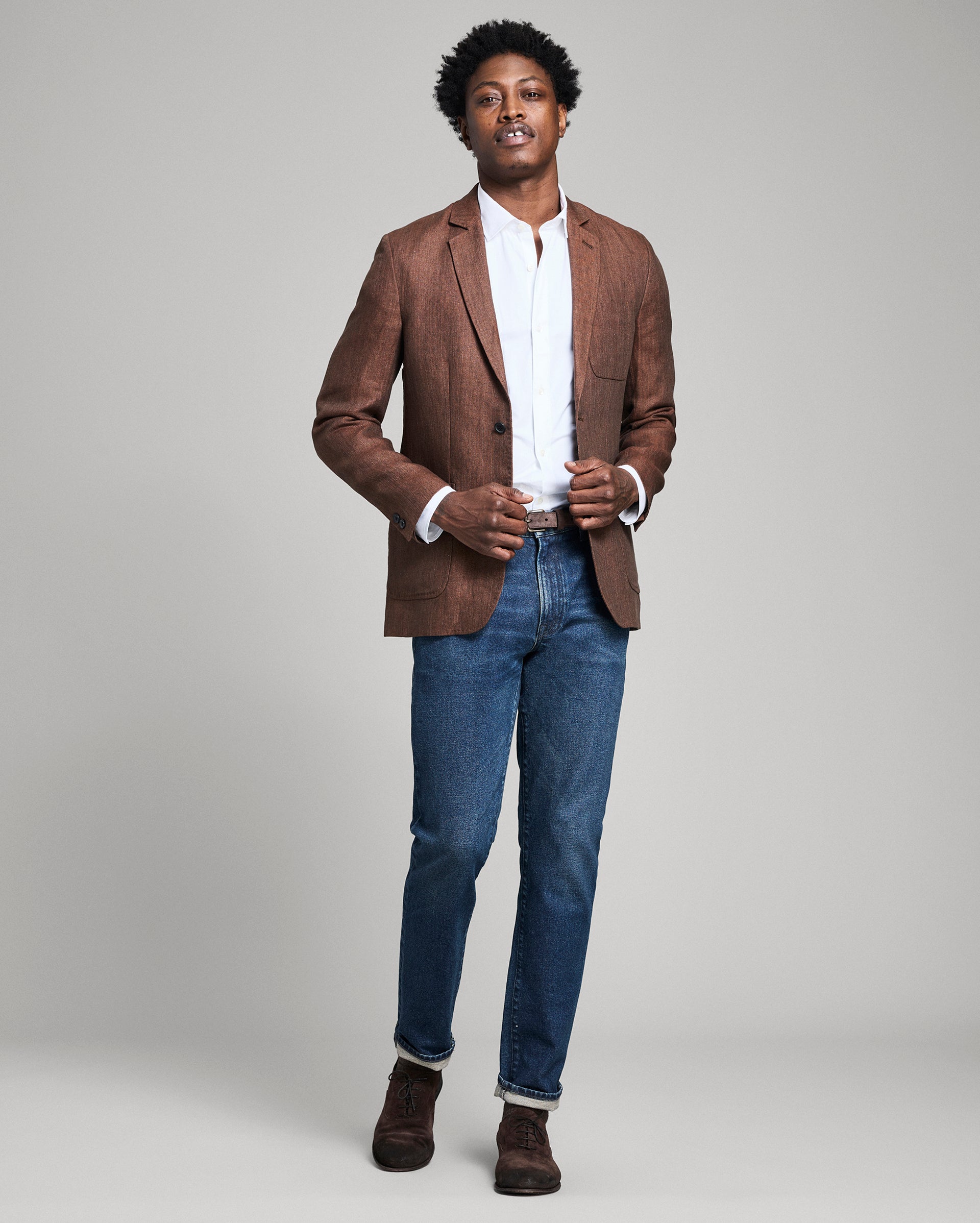 ジャケット・アウター ARGUE/LINEN ESSENTIAL RHYTHM JACKET Linen Archie Jacket in Burnt Umber Color | Billy Reid