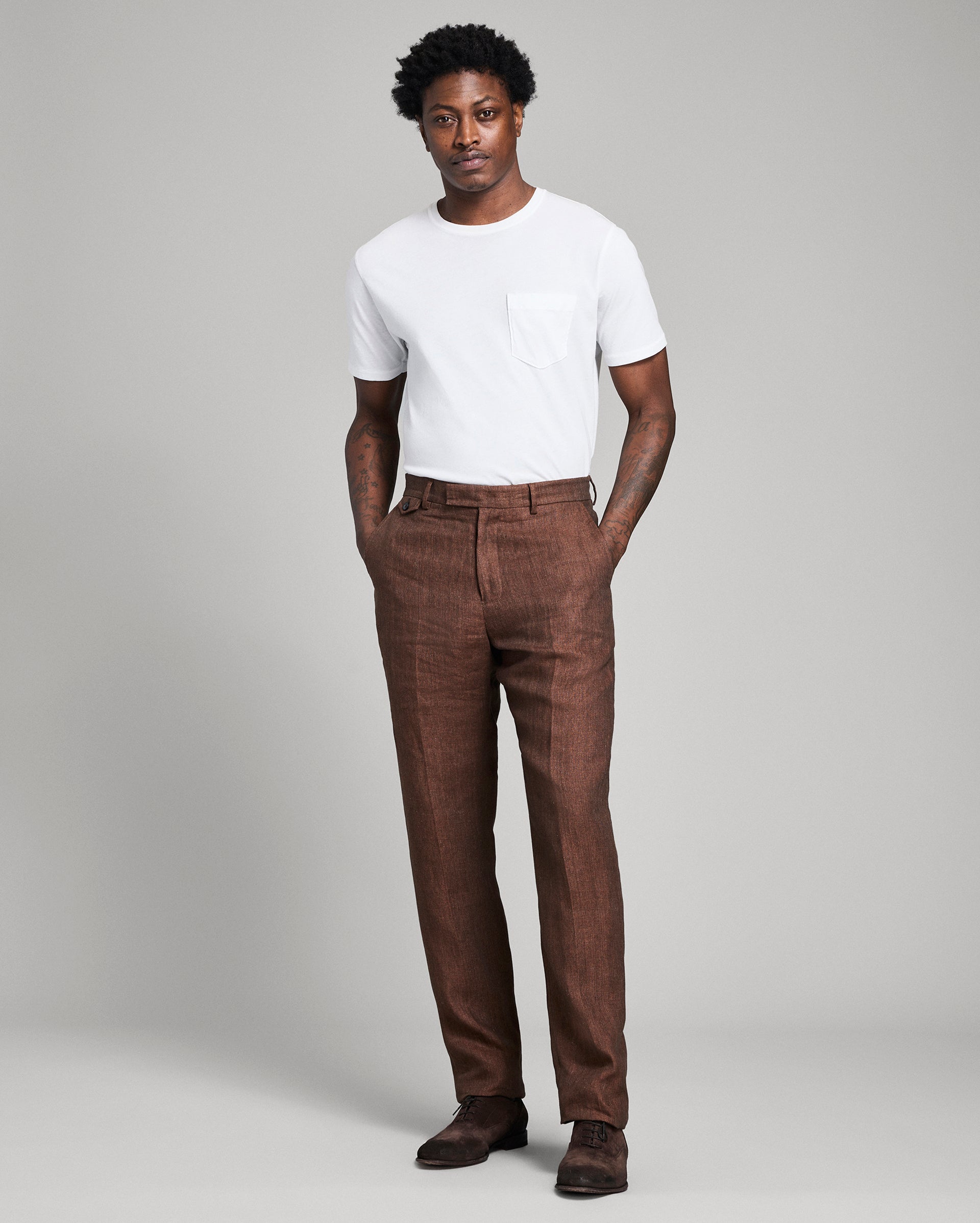 Linen Flat Front Trouser - Burnt Umber | Billy Reid