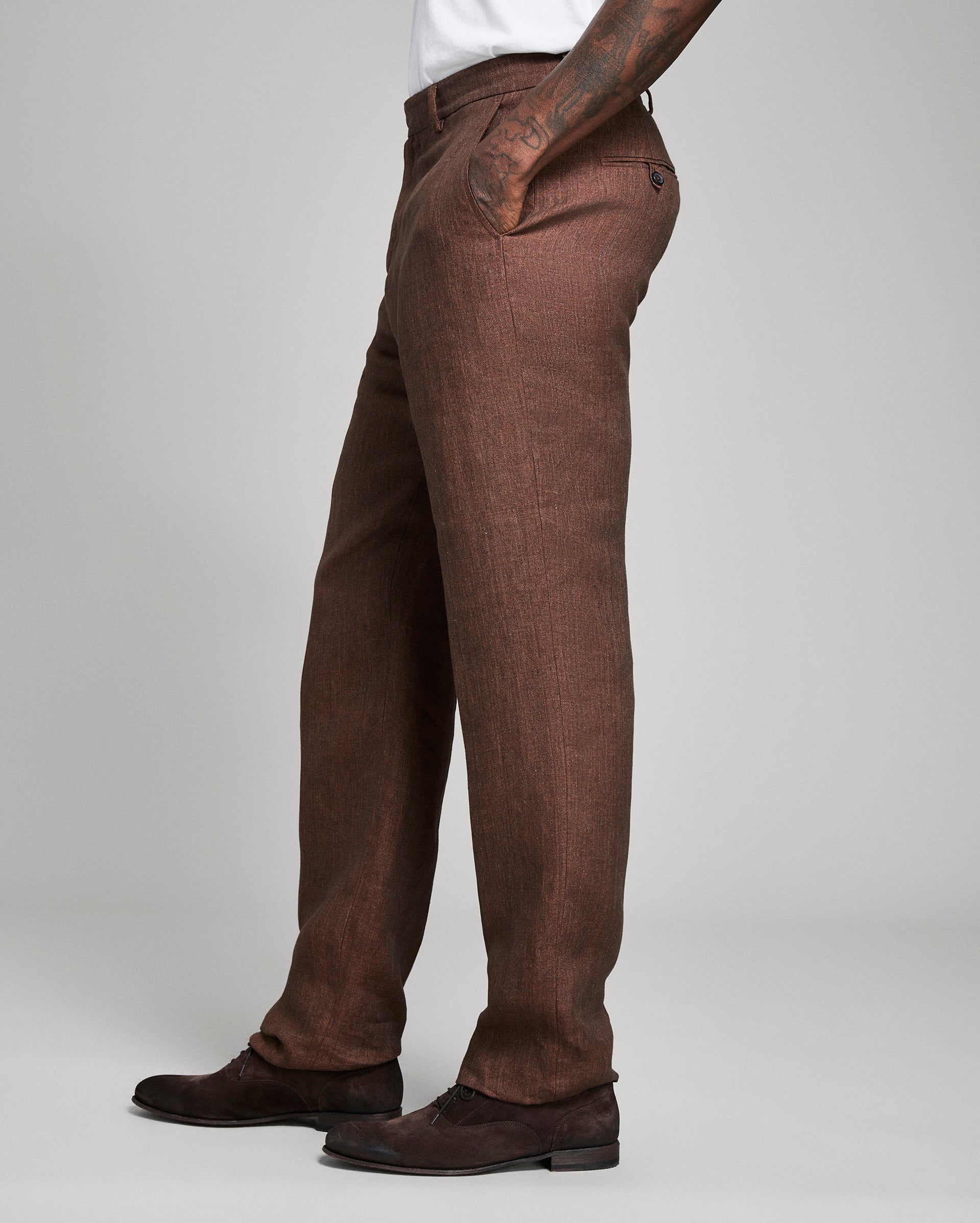 Linen Flat Front Trouser - Burnt Umber | Billy Reid