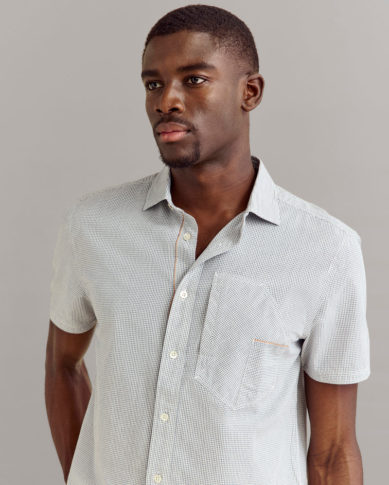Billy Reid SHORT SLEEVE SELVEDGE WORK SHIRT	WHITE/CARBON BLUE