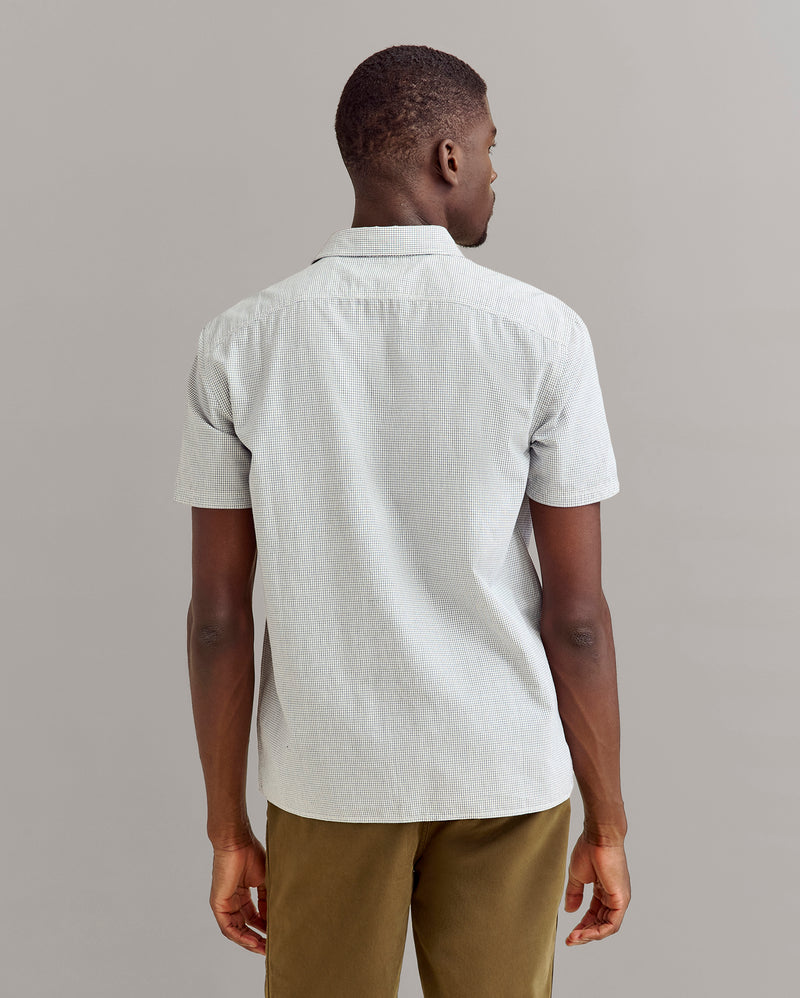 Billy Reid SHORT SLEEVE SELVEDGE WORK SHIRT	WHITE/CARBON BLUE