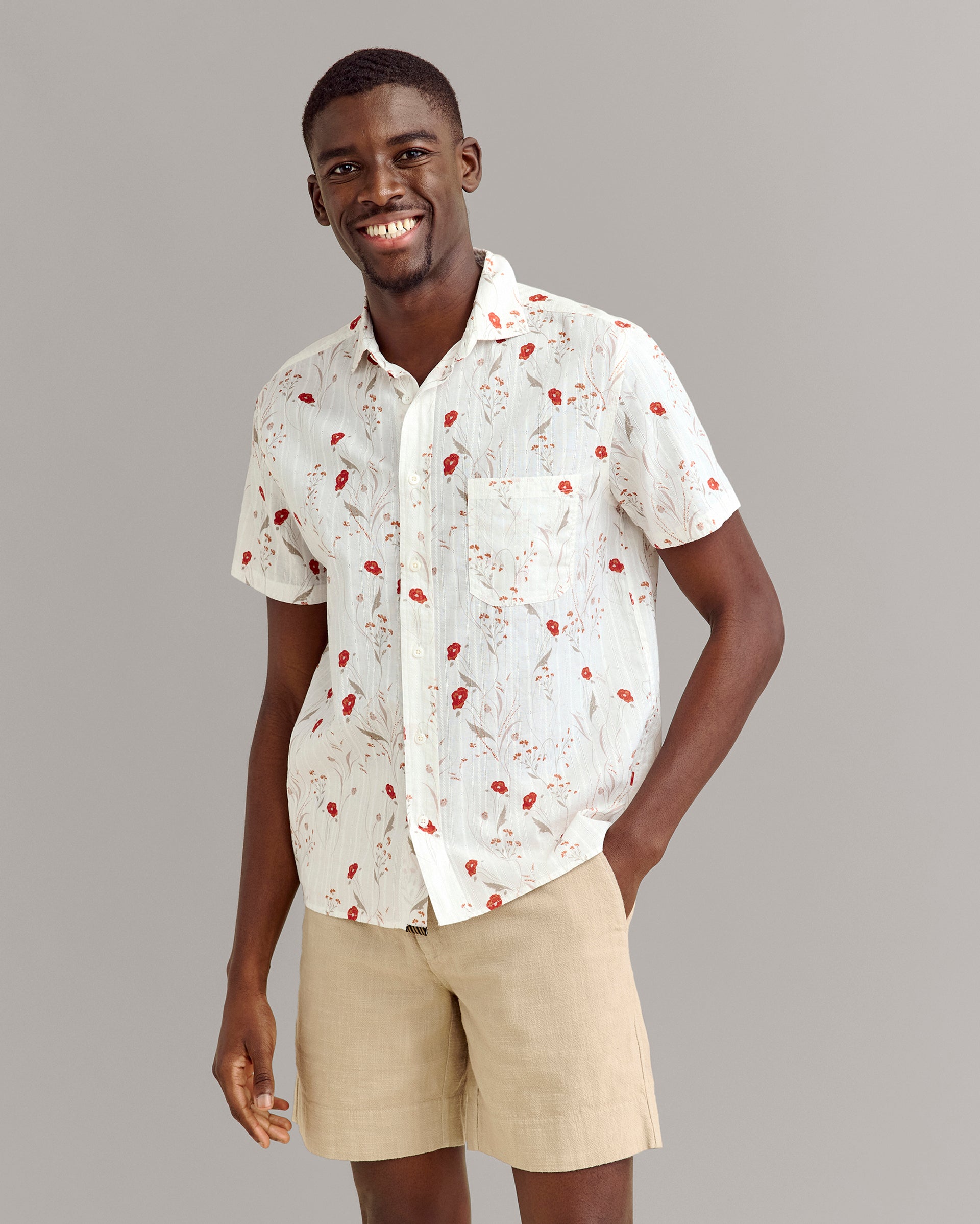 Textural Poppy Treme Shirt in Tinted White | Billy Reid