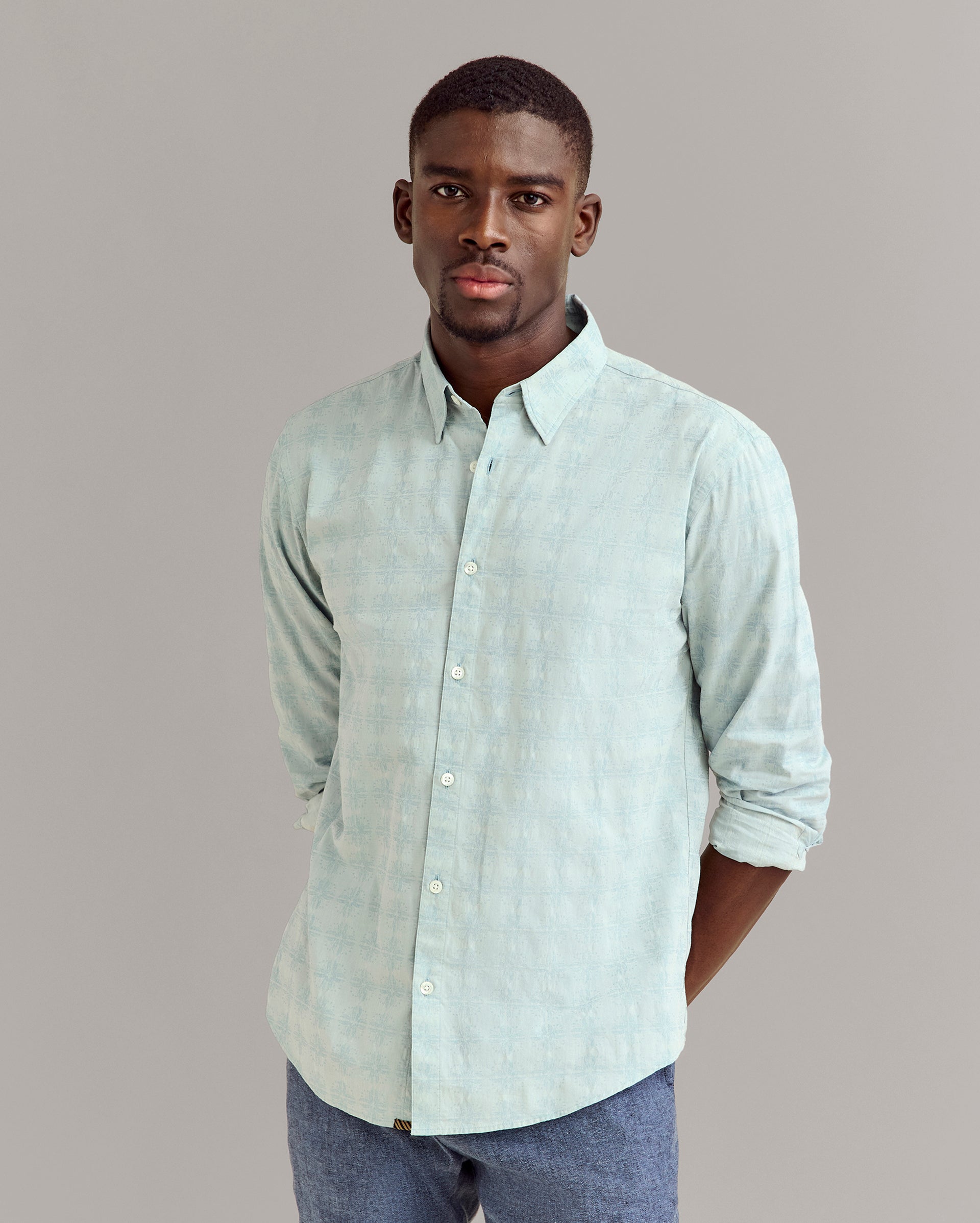 MELANGE TILE WILSON SHIRT in Steel Blue