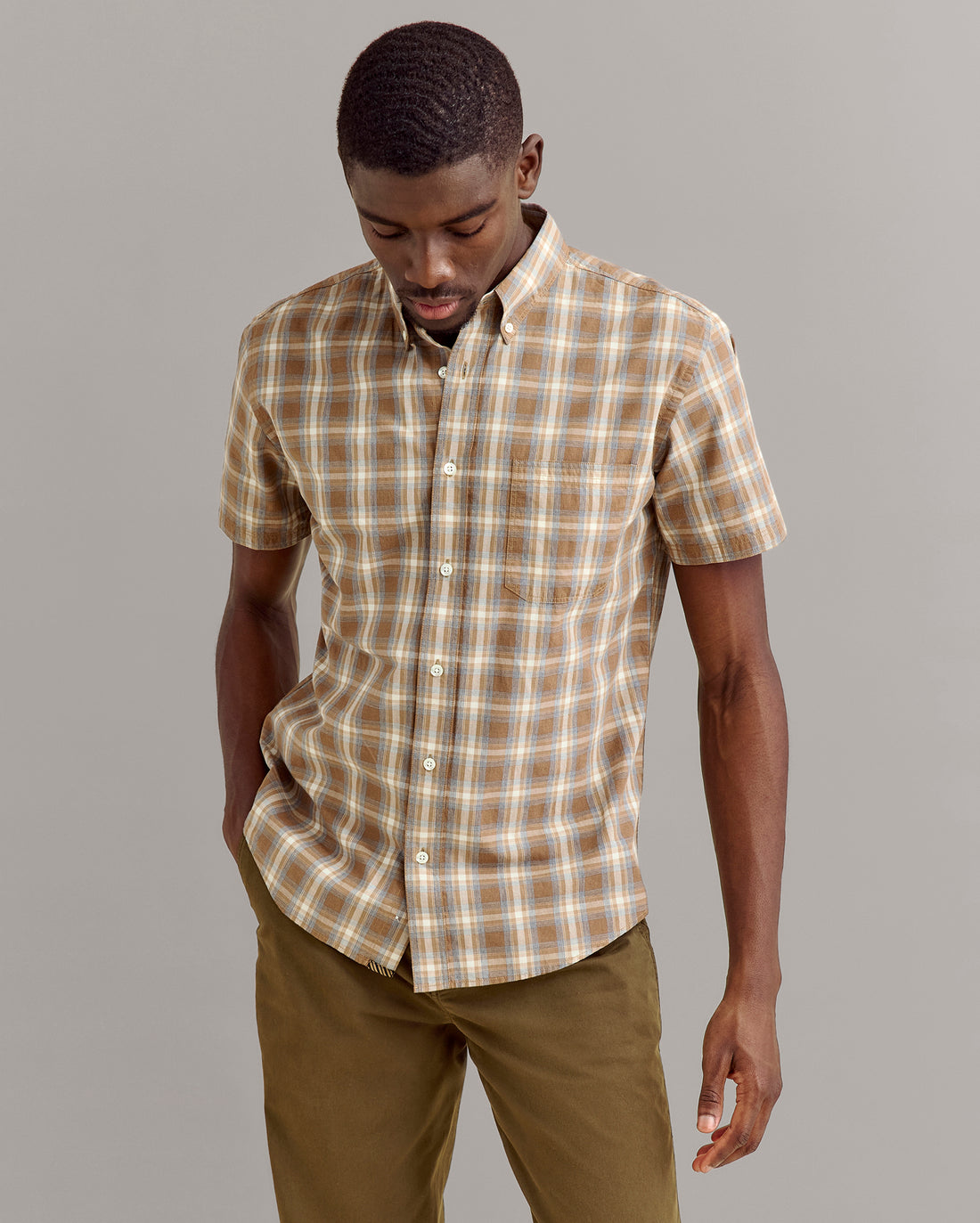 Short Sleeve Melange Plaid Tuscumbia Shirt Button Down