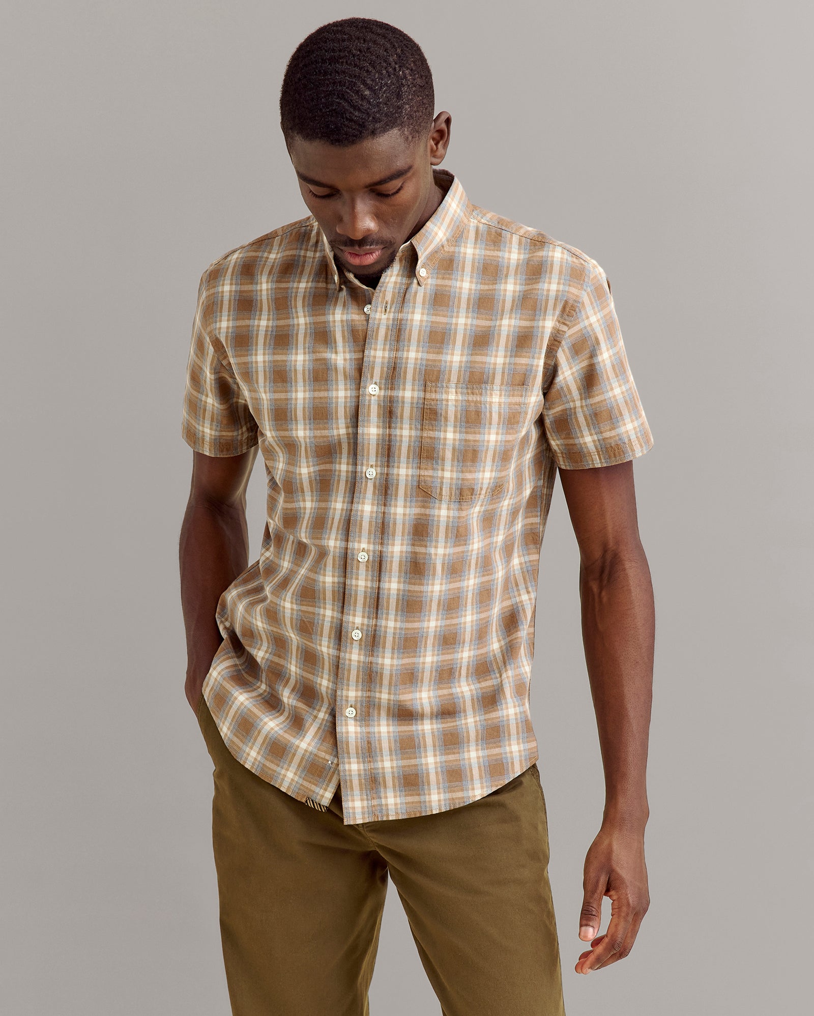 Short Sleeve Melange Plaid Tuscumbia Shirt Button Down