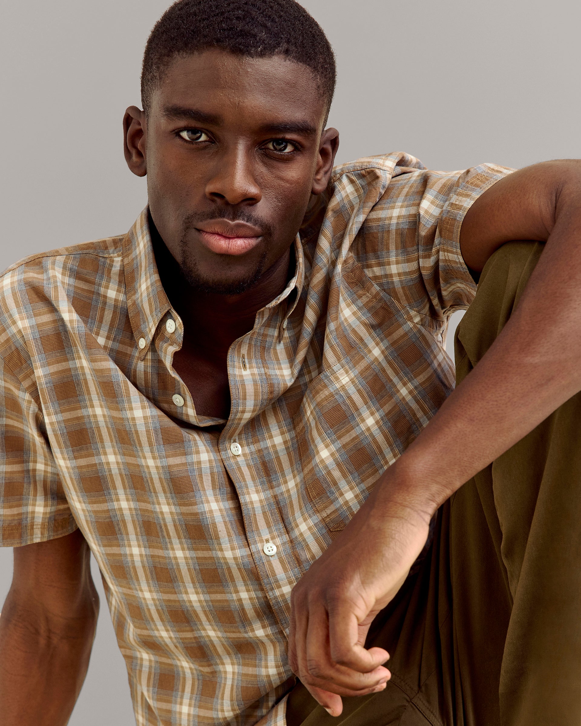 Short Sleeve Melange Plaid Tuscumbia Shirt Button Down
