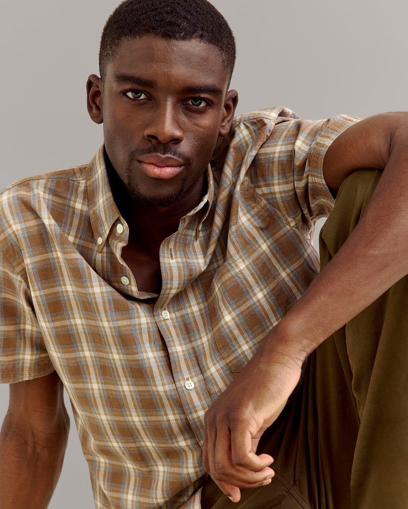 Short Sleeve Melange Plaid Tuscumbia Shirt Button Down