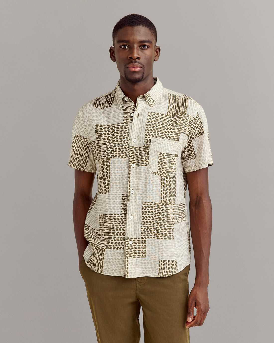 Short Sleeve Brick Patchwork Tuscumbia Shirt Button Down