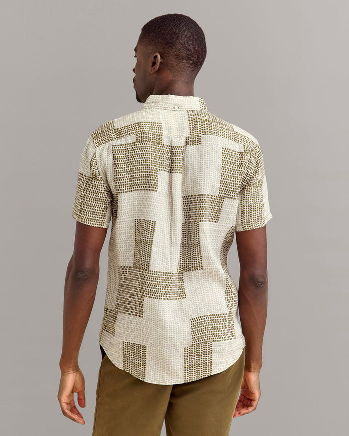 Short Sleeve Brick Patchwork Tuscumbia Shirt Button Down