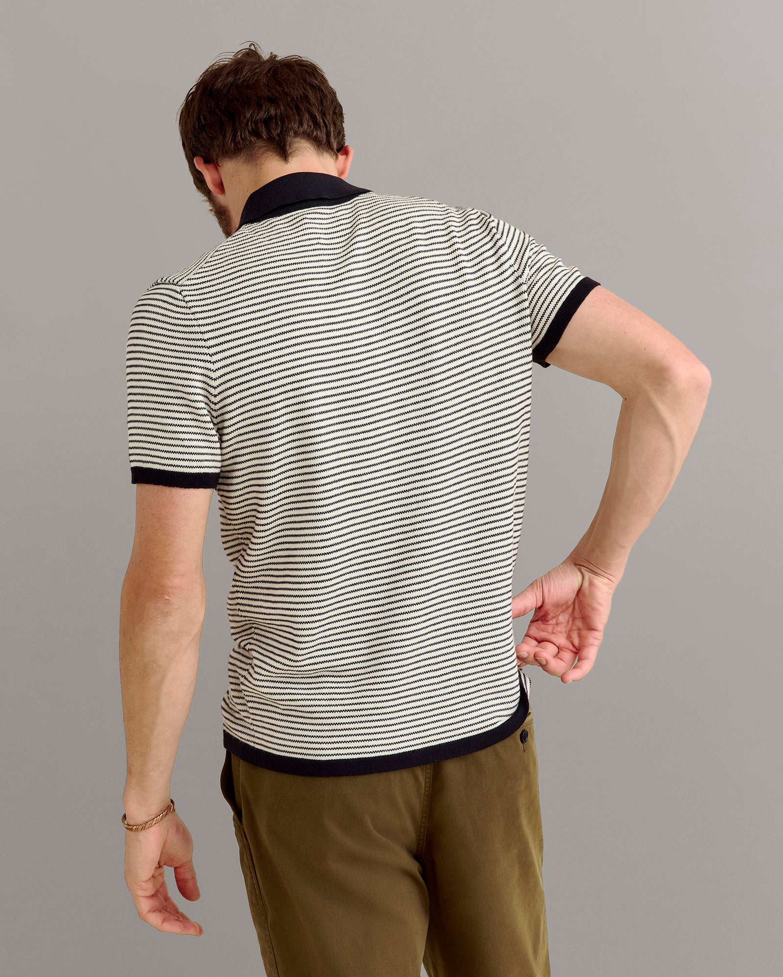 Stripe Sweater Polo in Tinted White/Black