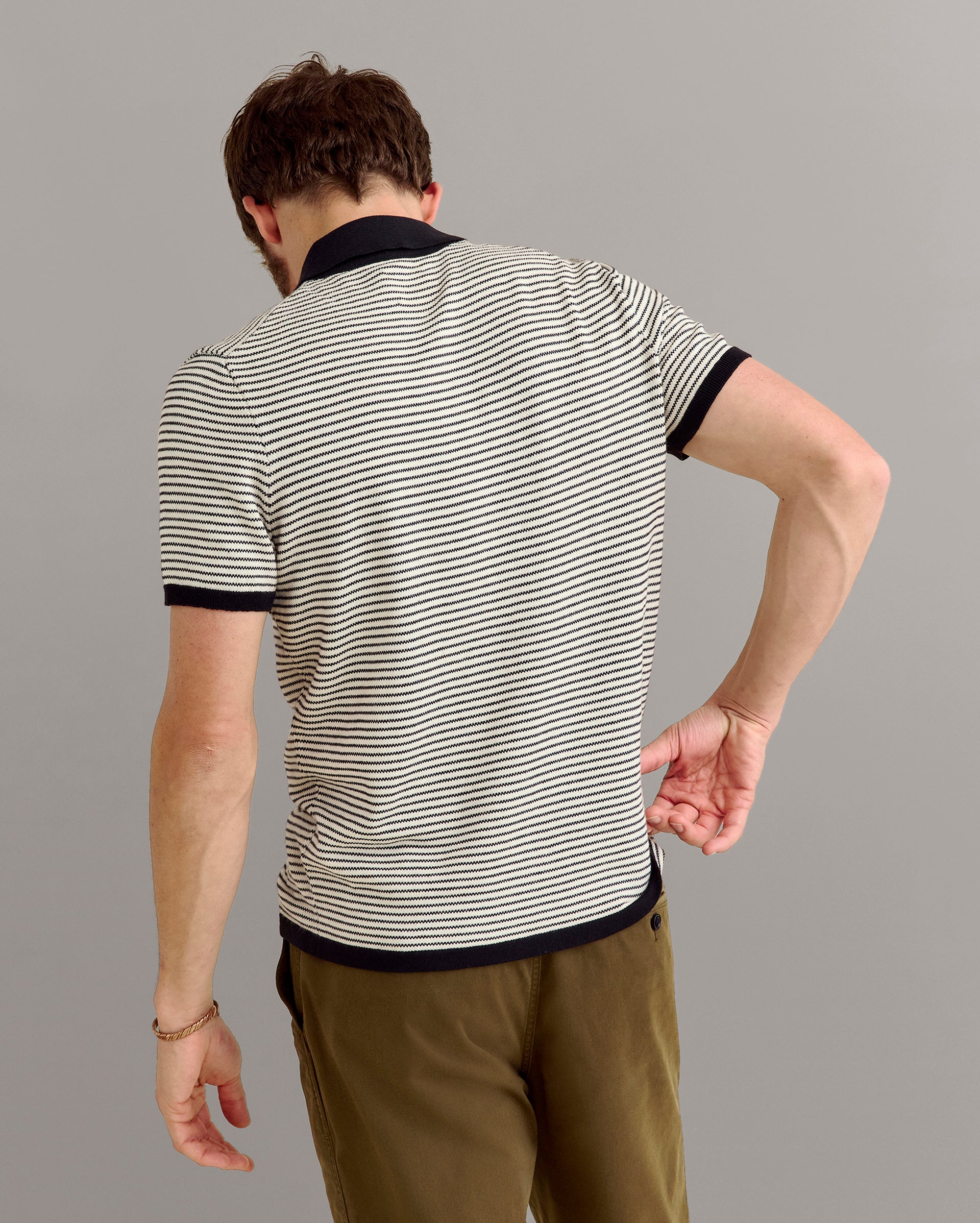Stripe Sweater Polo in Tinted White/Black