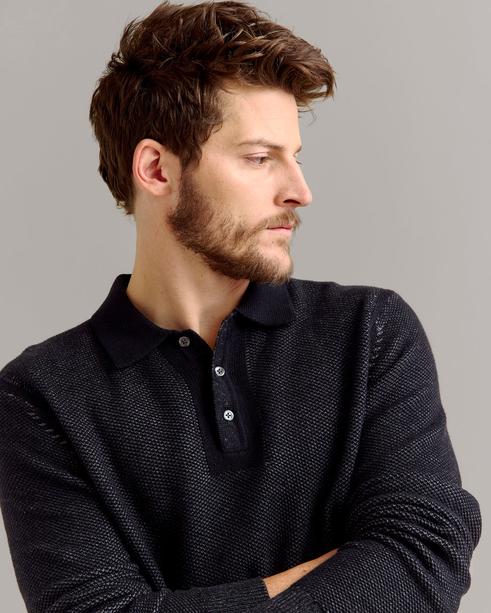 Long Sleeve Geo Float Jacquard Polo