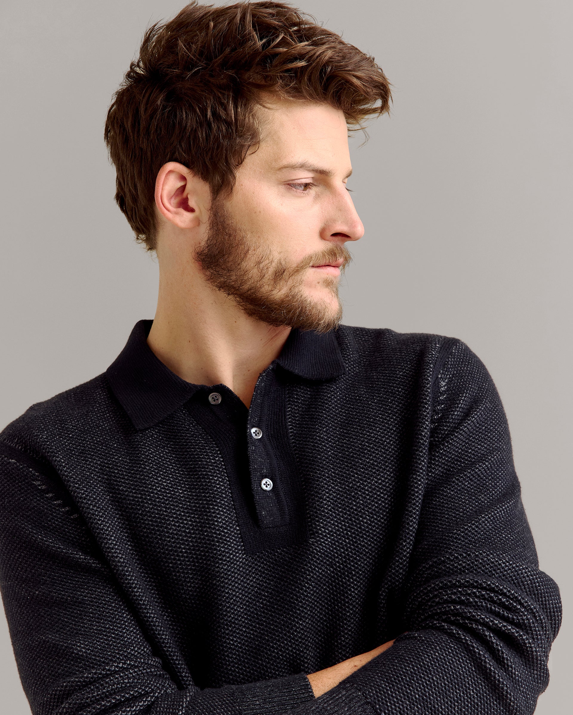 Long Sleeve Geo Float Jacquard Polo
