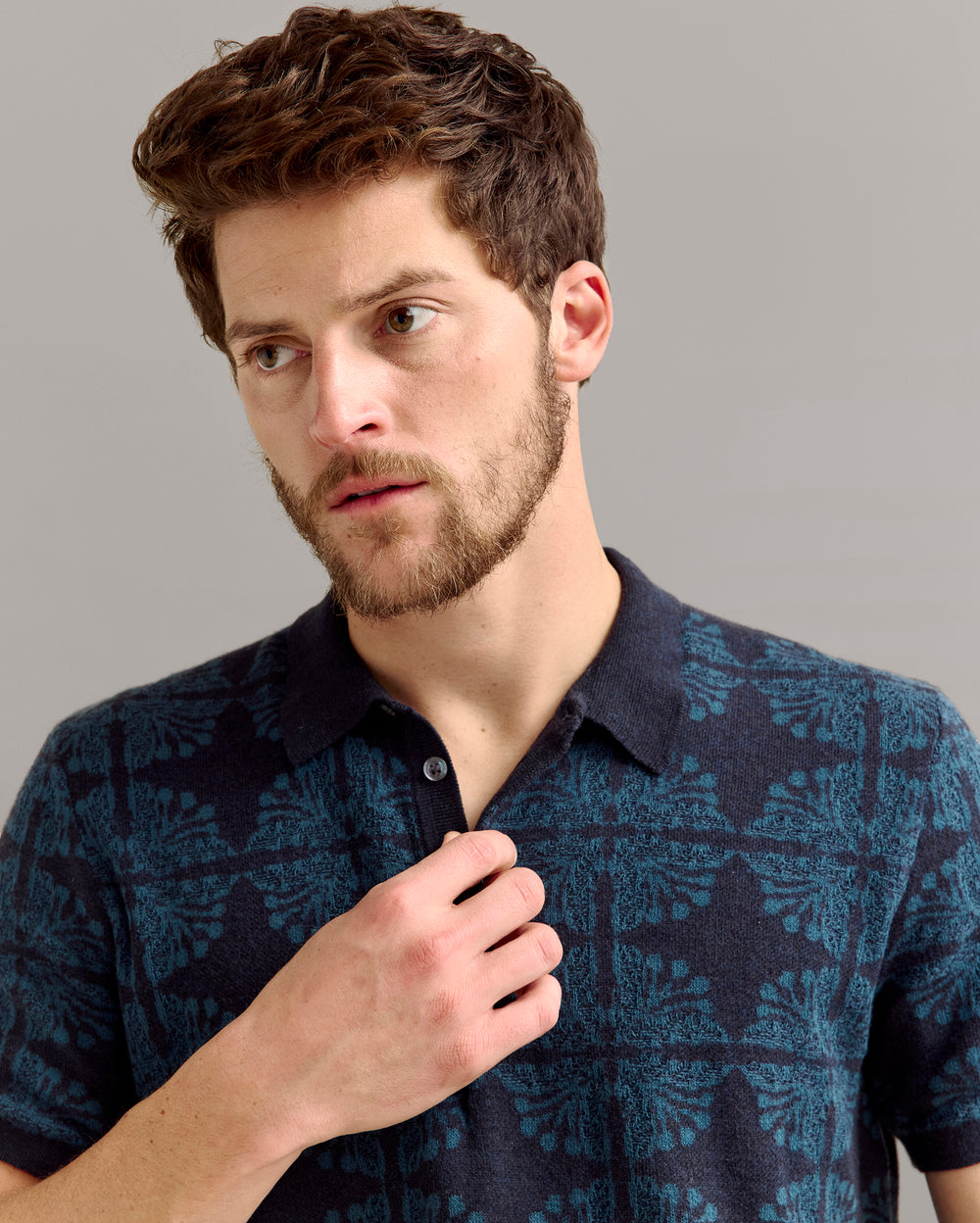 Tile Jacquard Sweater Polo in Carbon Blue