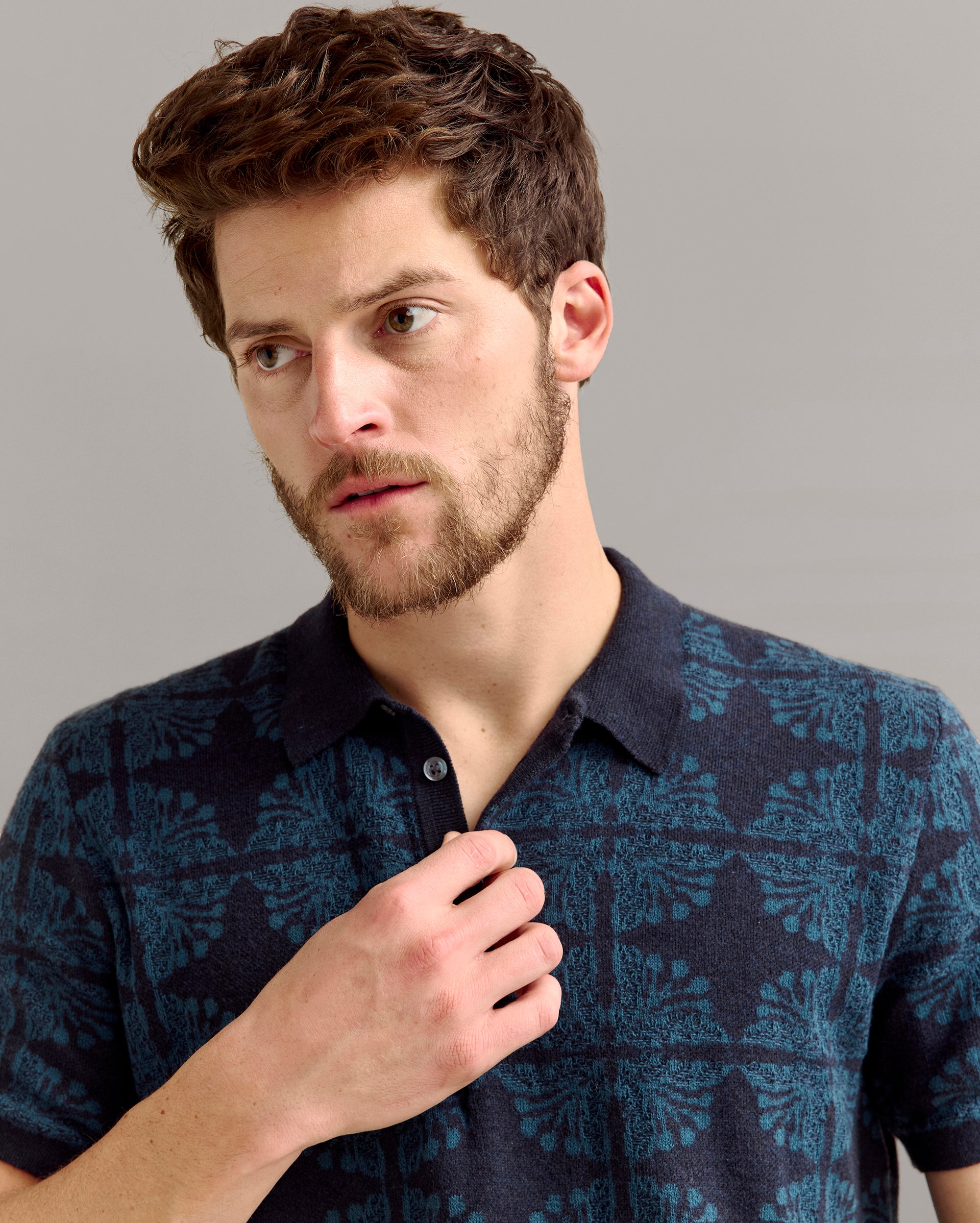 Tile Jacquard Sweater Polo in Carbon Blue