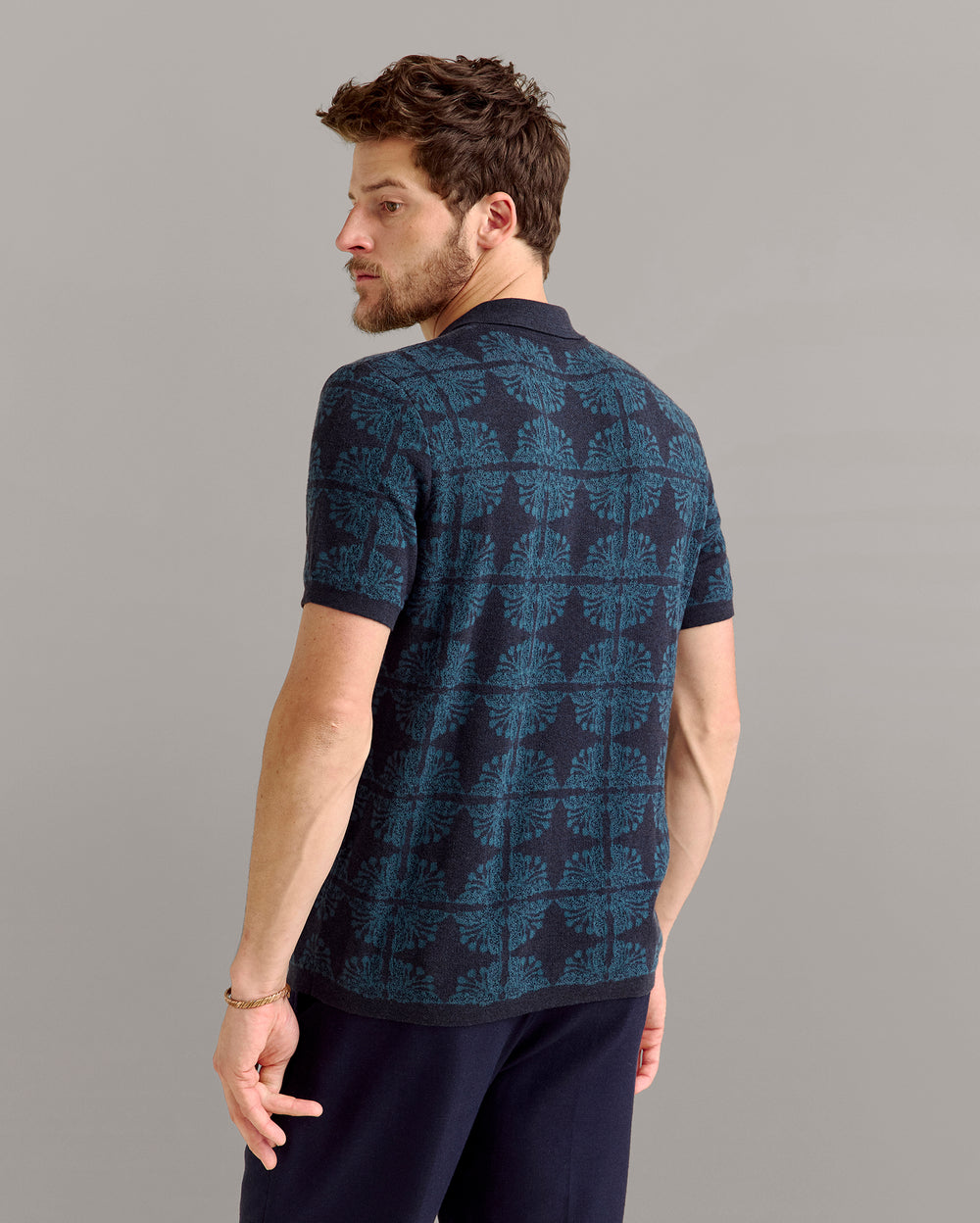 Tile Jacquard Sweater Polo in Carbon Blue