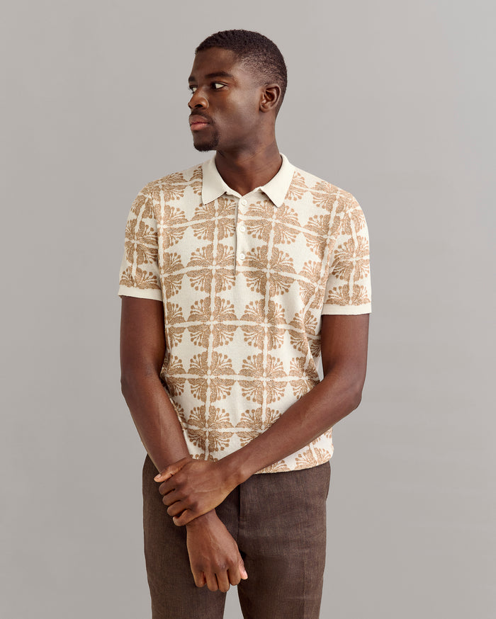 Tile Jacquard Sweater Polo in Pumice