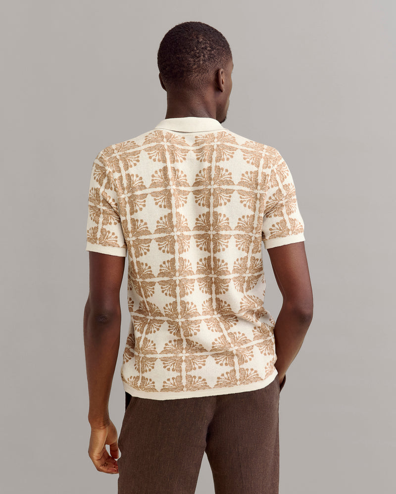 Tile Jacquard Sweater Polo in Pumice