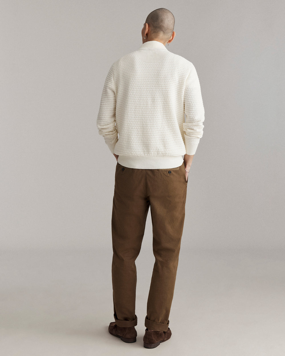 Billy Reid Linen Textured Half Zip Sweater with antique brass hardware