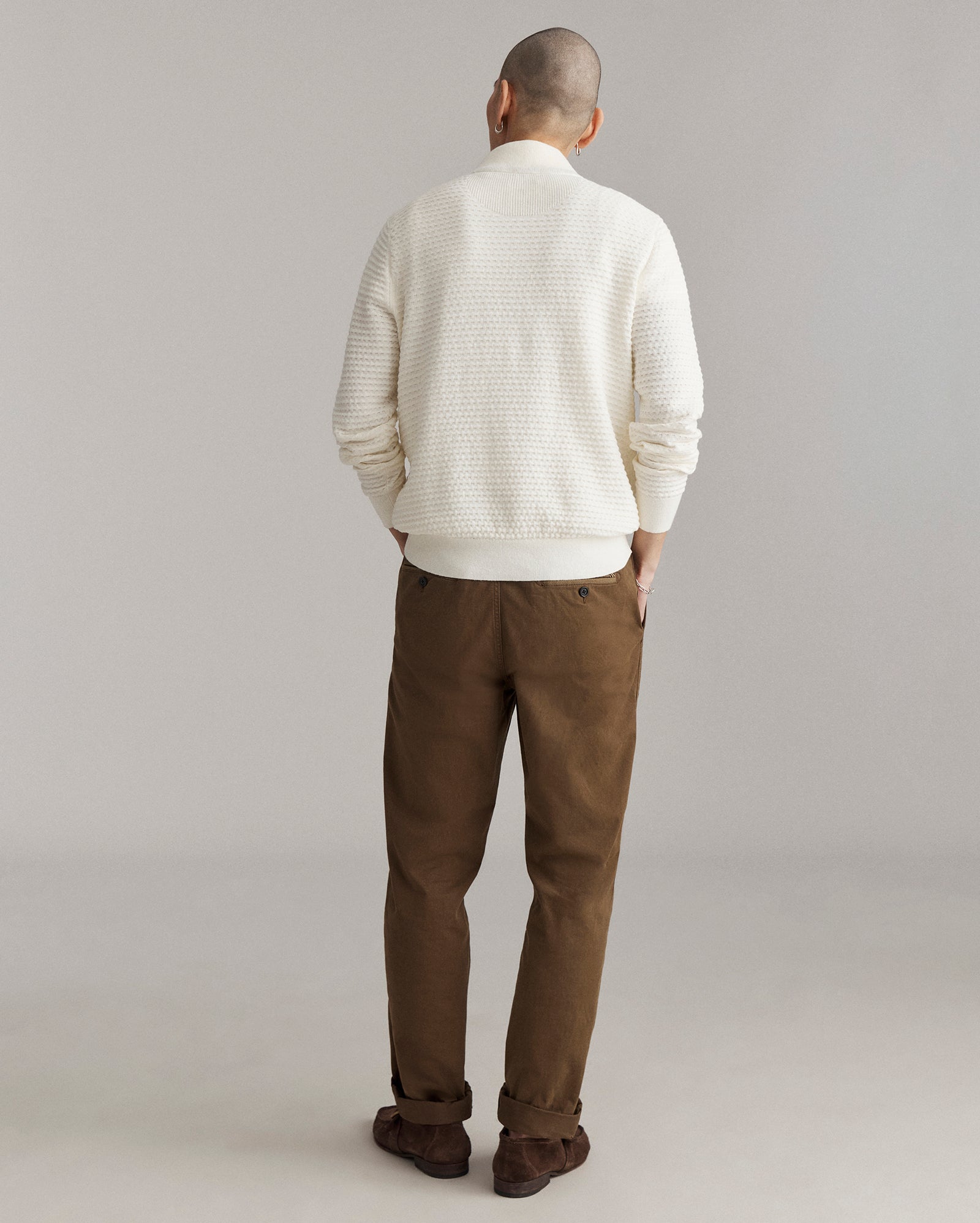 Billy Reid Linen Textured Half Zip Sweater with antique brass hardware