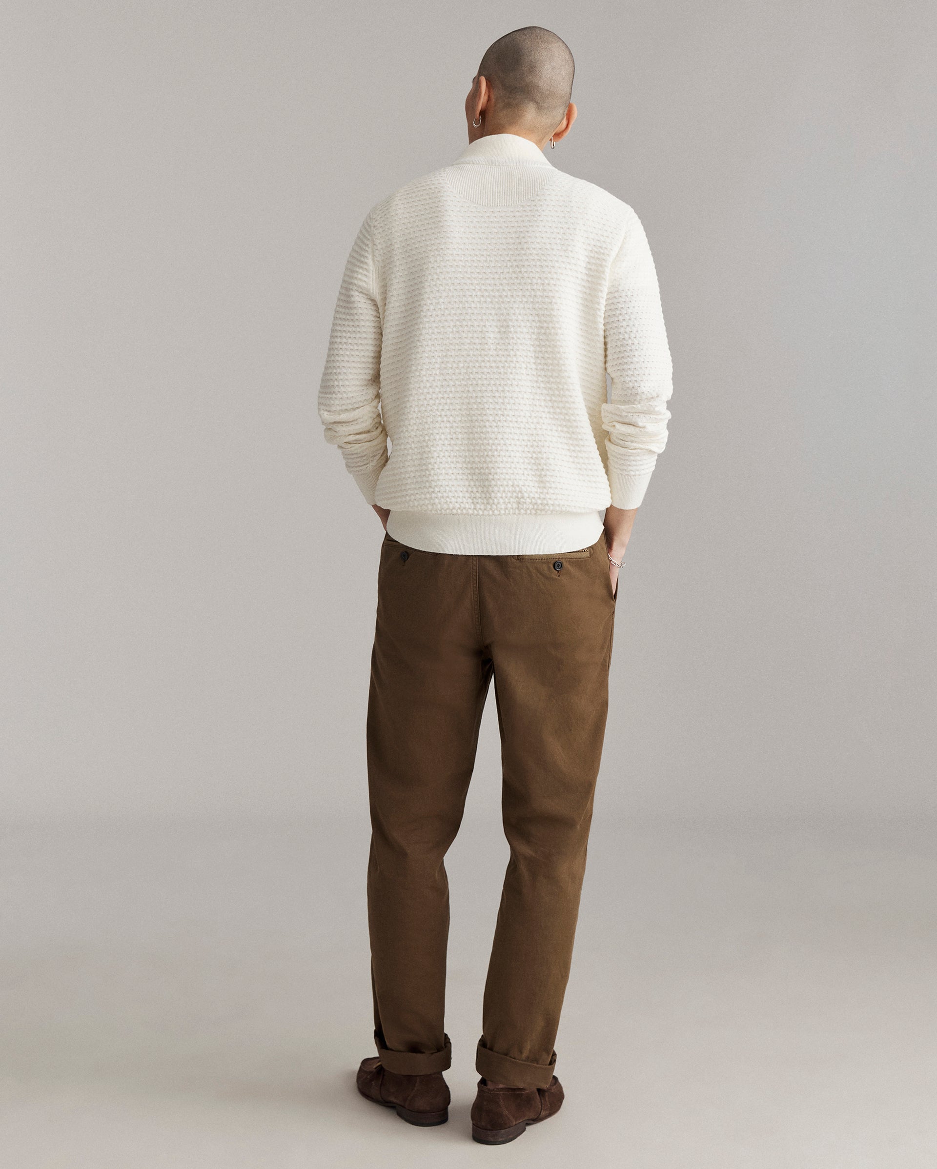 Billy Reid Linen Textured Half Zip Sweater with antique brass hardware