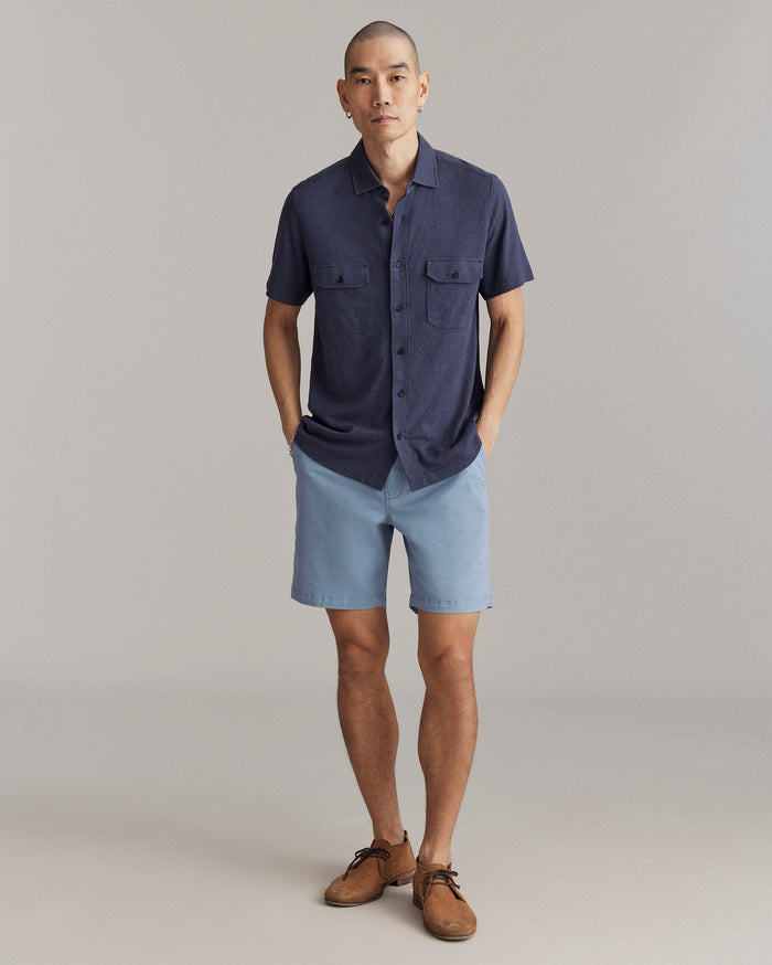 Short Sleeve Hemp Cotton Knit Shirt in Navy