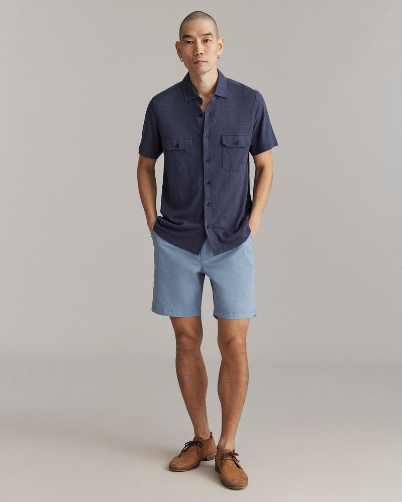 Short Sleeve Hemp Cotton Knit Shirt in Navy