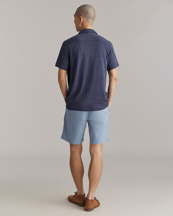 Short Sleeve Hemp Cotton Knit Shirt in Navy