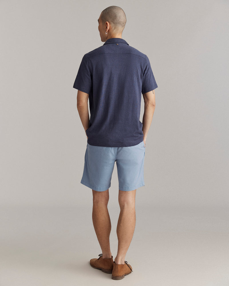 Short Sleeve Hemp Cotton Knit Shirt in Navy