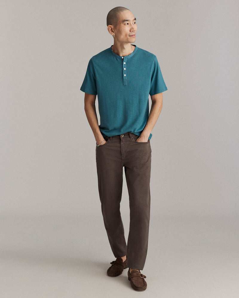Short Sleeve Hemp Cotton Henley in Washed Lake Blue