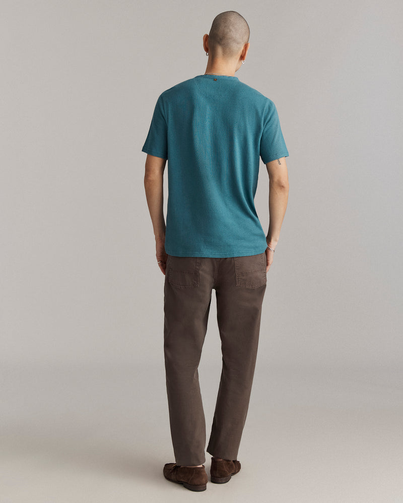 Short Sleeve Hemp Cotton Henley in Washed Lake Blue