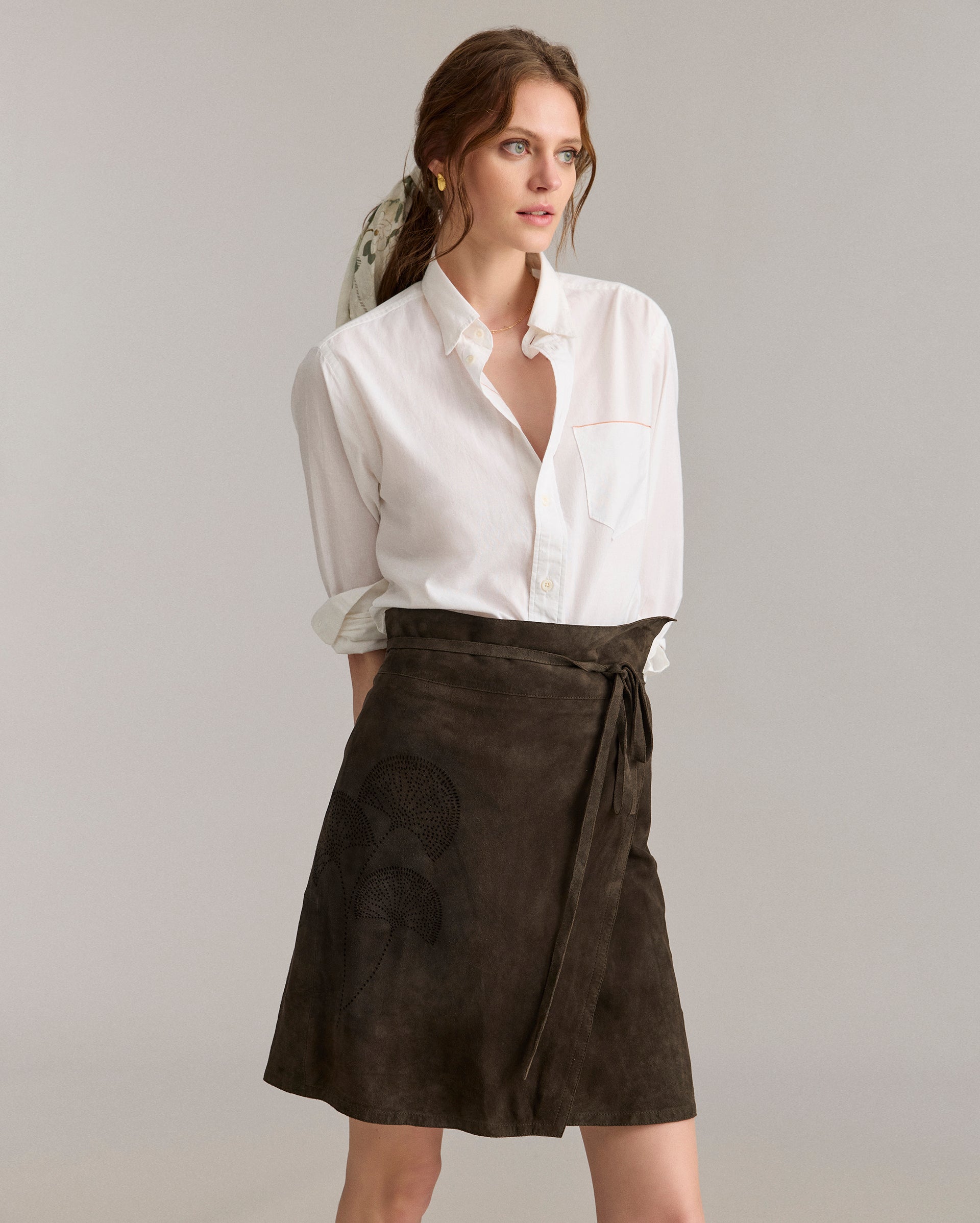 Perforated Goat Suede A-Line Wrap Skirt | Billy Reid