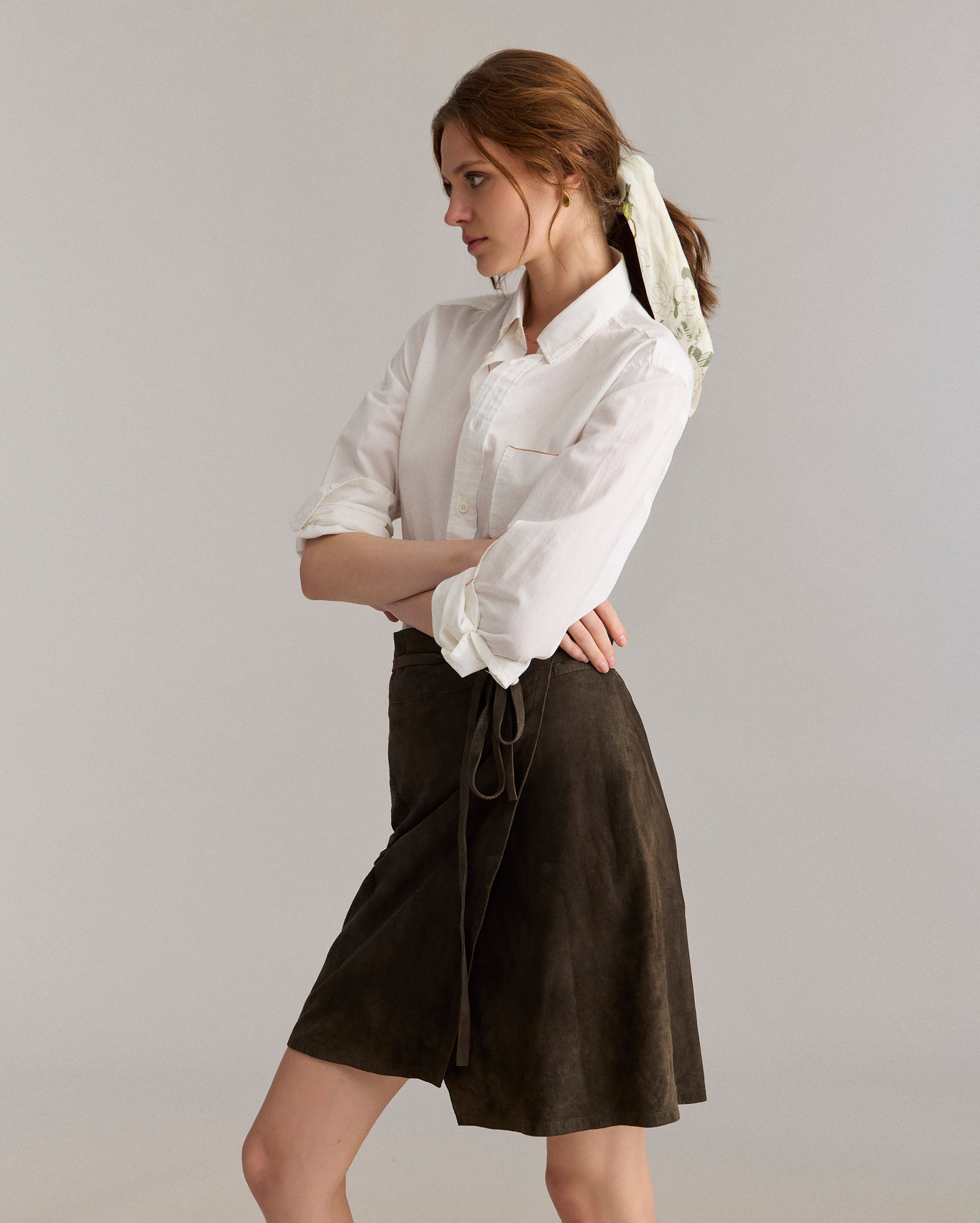 Perforated Goat Suede A-Line Wrap Skirt | Billy Reid
