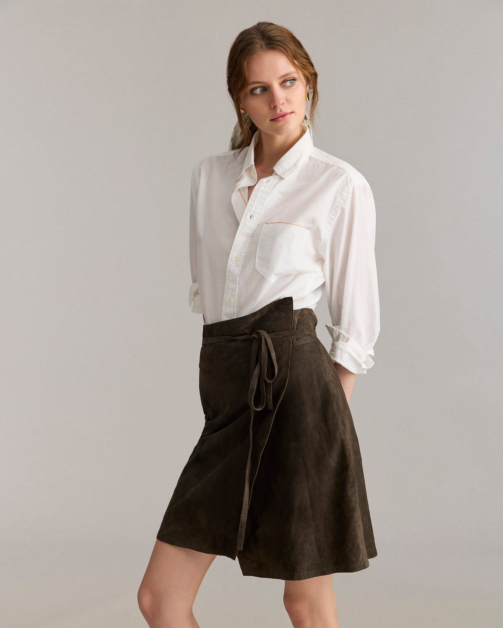 Perforated Suede Wrap Skirt