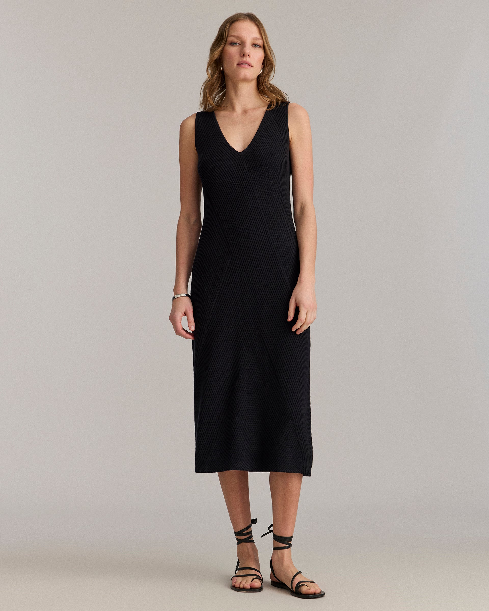 Billy Reid Transfer Rib V-Neck Dress, Black Billy Reid Transfer Rib V-Neck Dress, Black