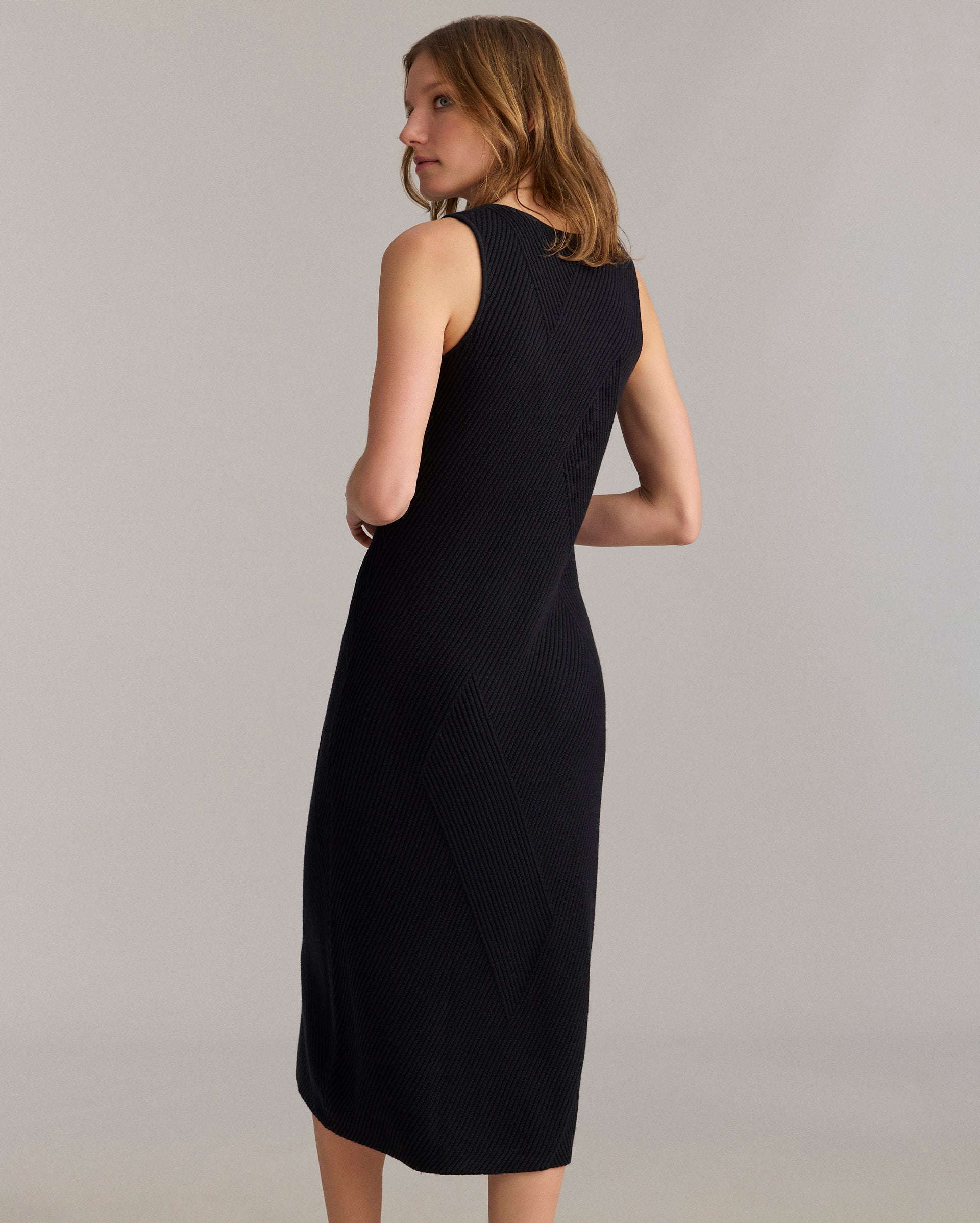 Transfer Rib V-Neck Dress in Black, 100% Cotton | Billy Reid Transfer Rib V-Neck Dress in Black, 100% Cotton | Billy Reid