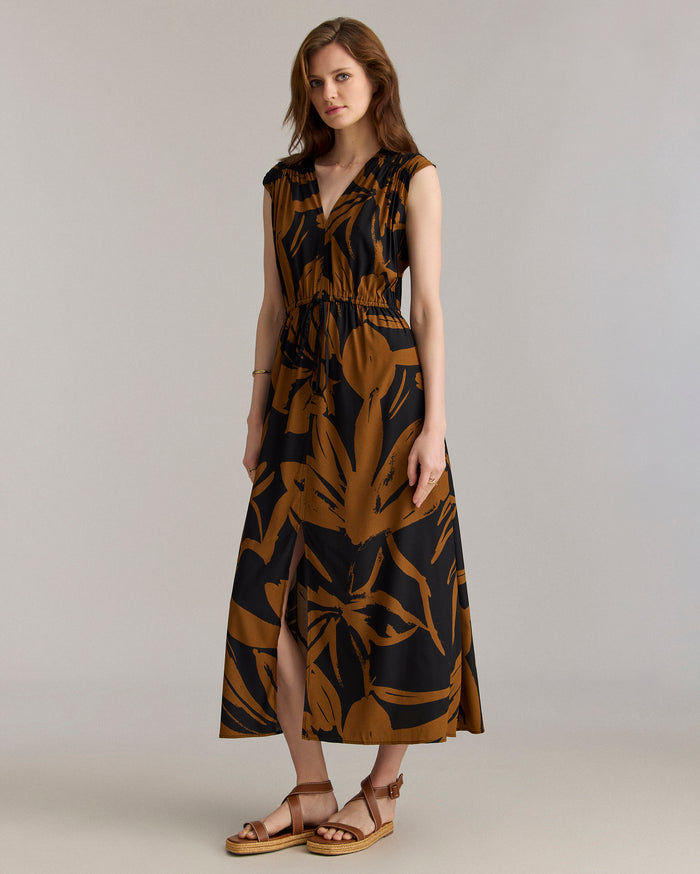 Silk Brush Stroke V-Neck Maxi Dress